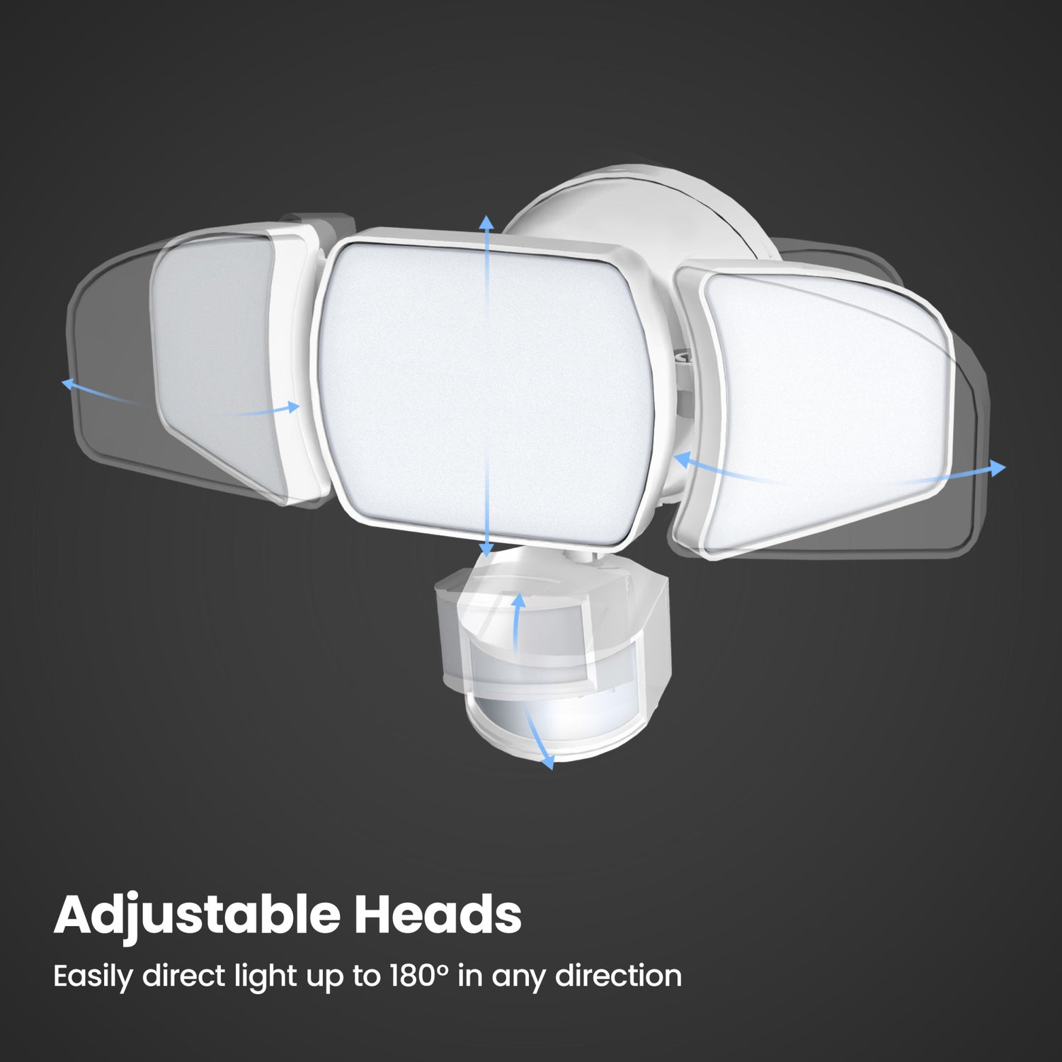 13 in. Daylight White (5000K) White Triple Head LED Solar Security Flood Lights with Motion Sensor