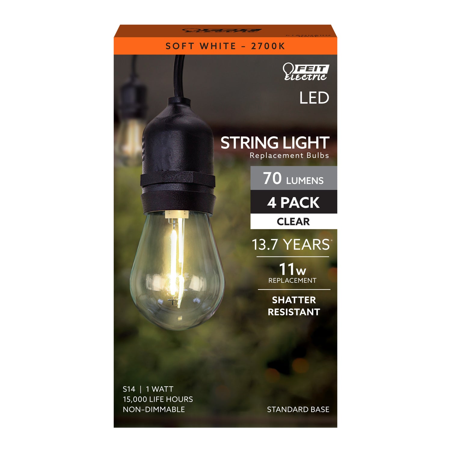 1W (11W Replacement) Soft White (2700K) S14 Base (E26 Replacement) LED Exposed Filament Replacement Light Bulb (4-Pack)