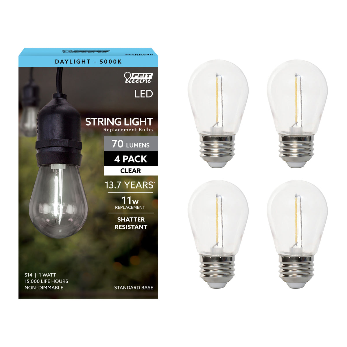1W (11W Equivalent) Daylight White (5000K) S14 Base (E26 Replacement) LED Exposed Filament Replacement Light Bulb (4-Pack)