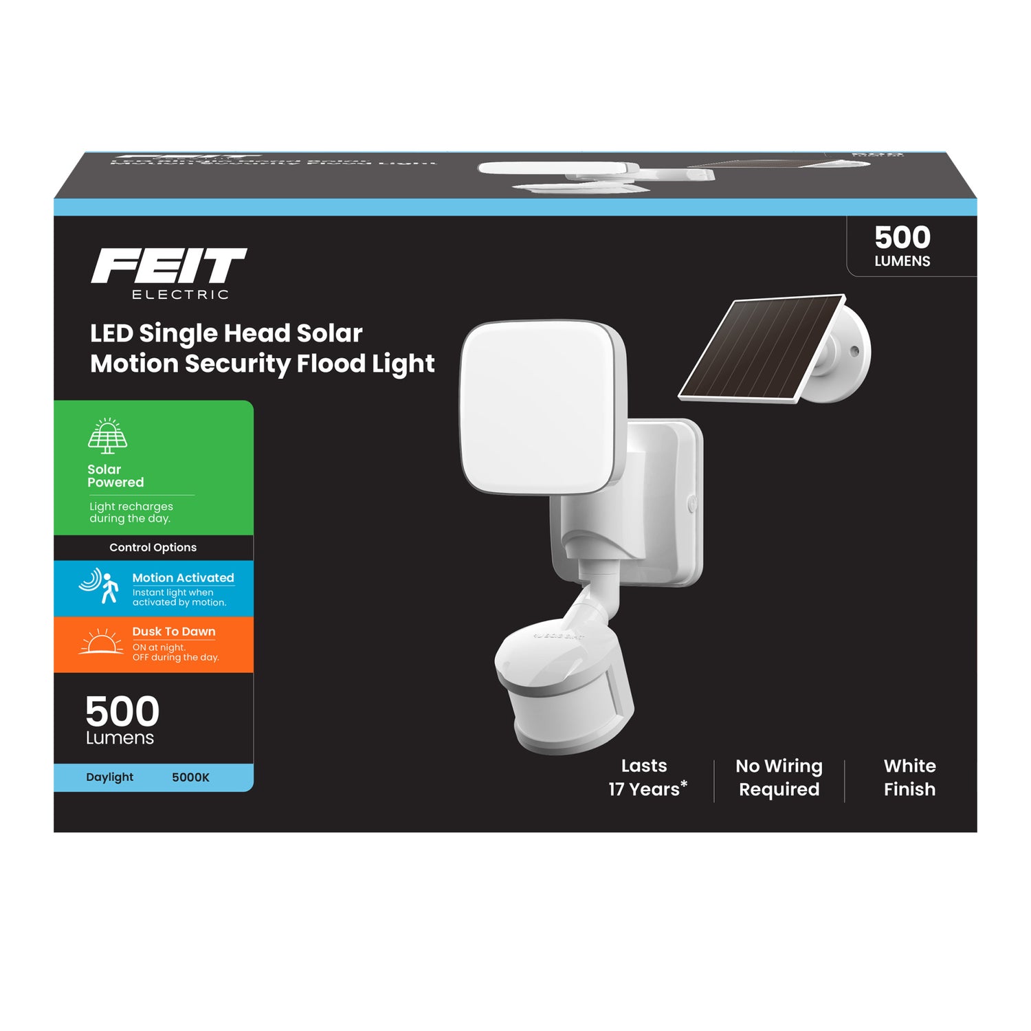 6 in. Daylight (5000K) White Solar Single Head Motion Security Floodlight