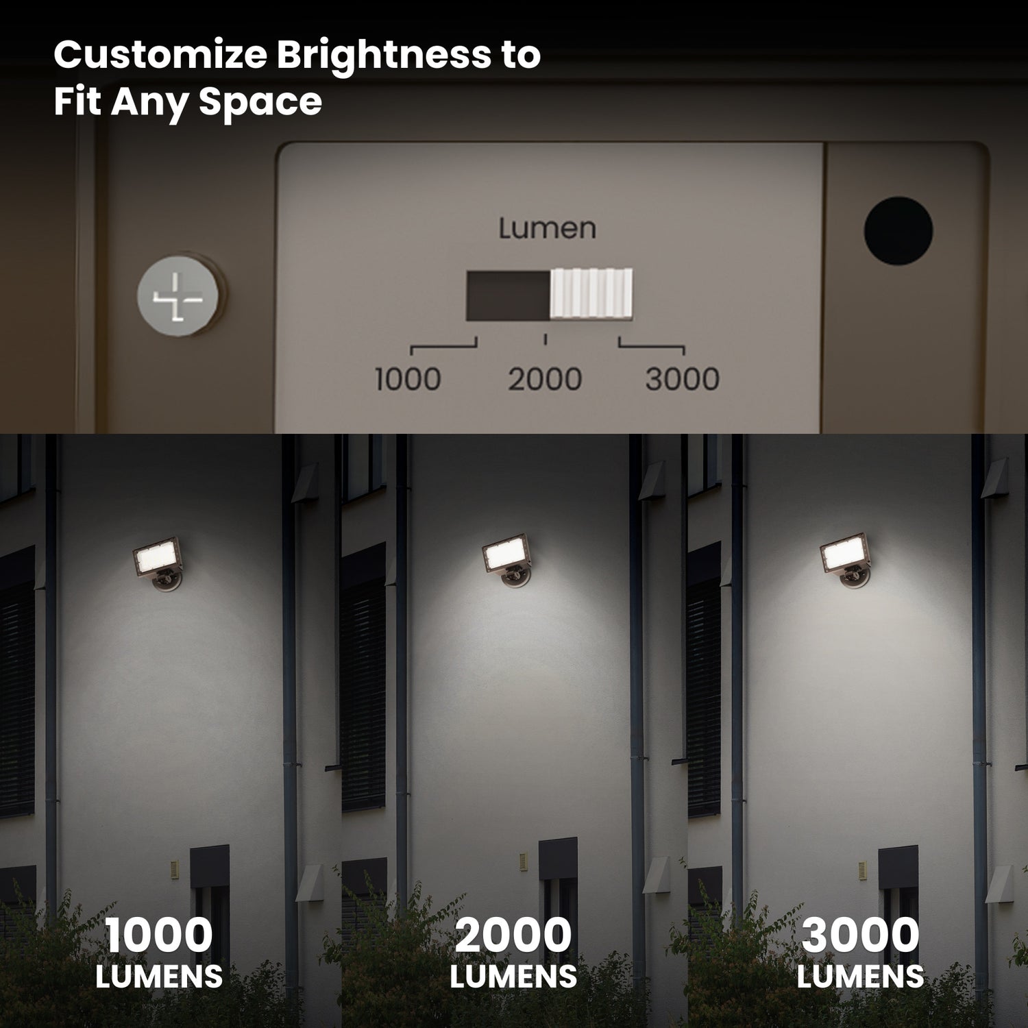 3000/2000/1000 Lumens Bright White (4000K) Commercial Flood Light, Bronze
