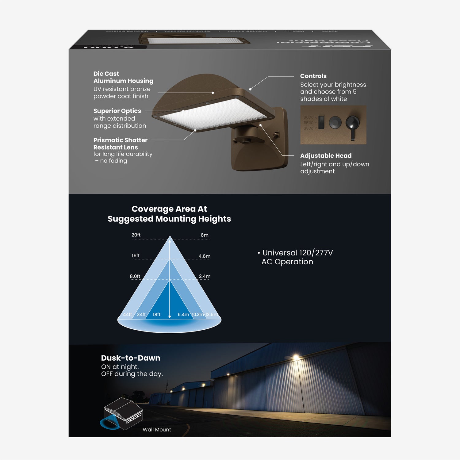 8500 Lumen Adjustable White Wall Flood Light with Lumen Select