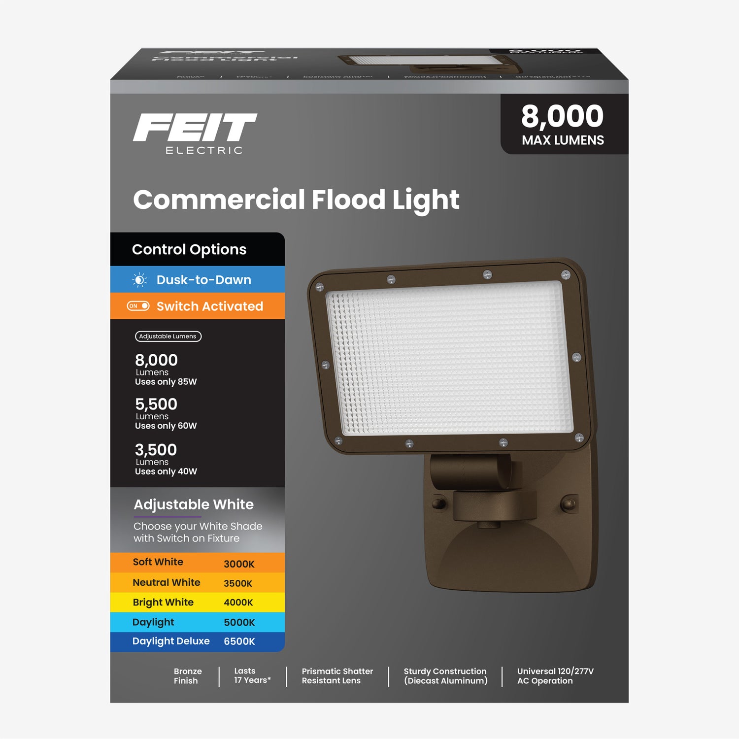 8500 Lumen Adjustable White Wall Flood Light with Lumen Select