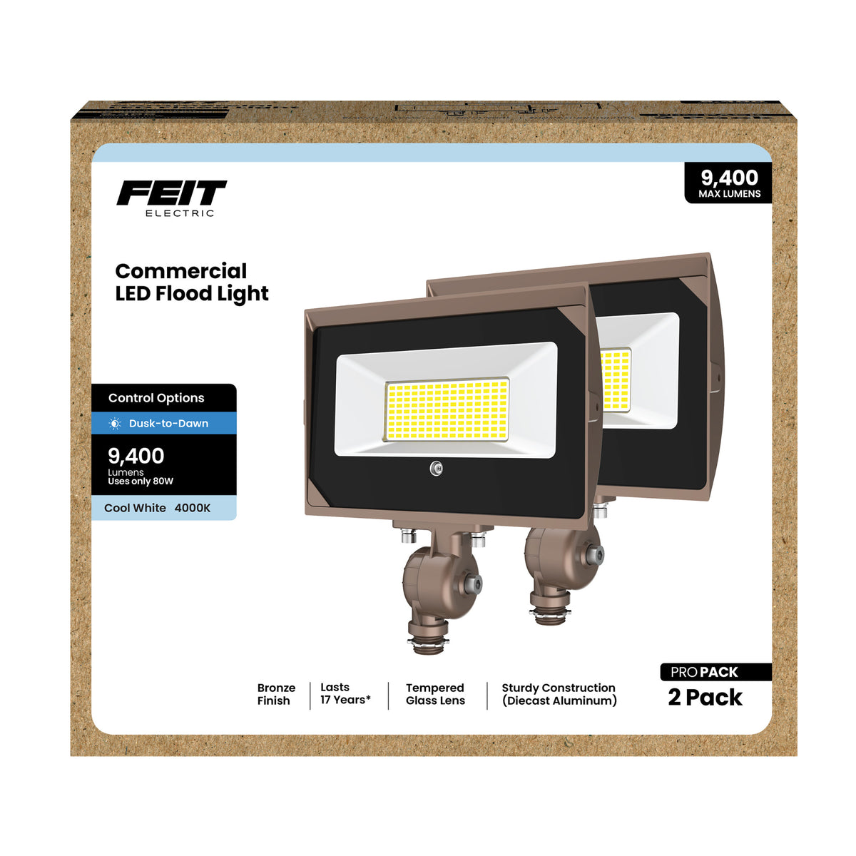 9400 Lumen 4000K Dusk to Dawn LED Flood Light (2-Pack)