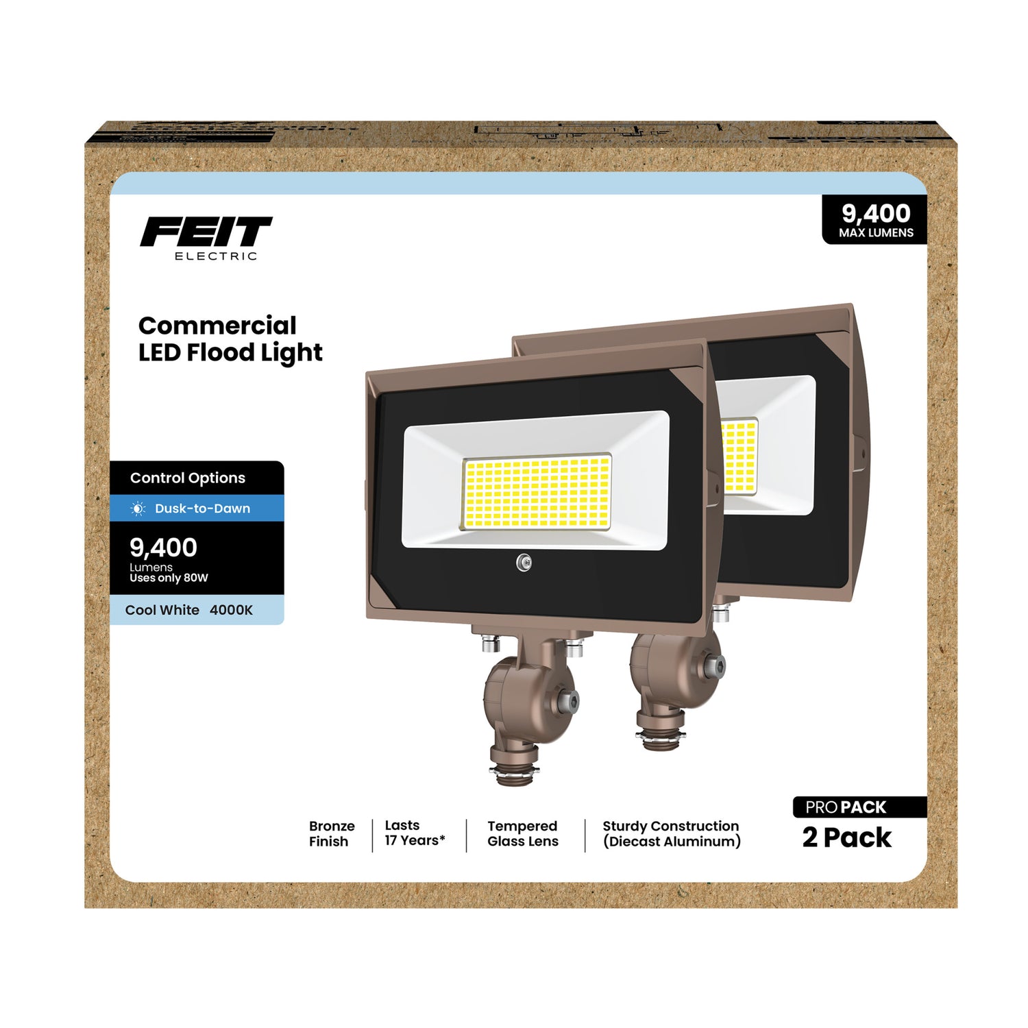 9400 Lumen 4000K Dusk to Dawn LED Flood Light (2-Pack)