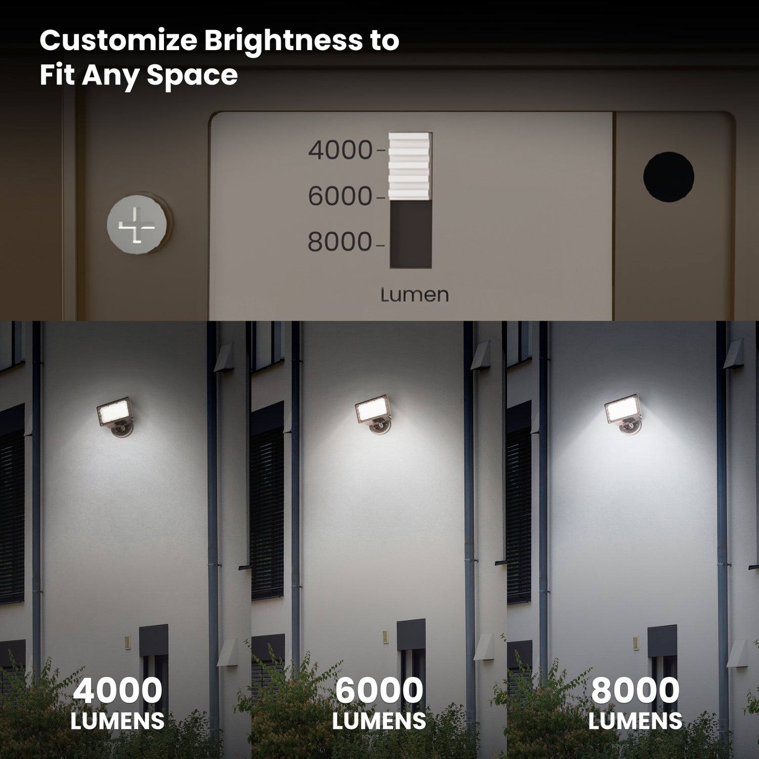 8000/6000/4000 Lumens Adjustable White Commercial Flood Light, Bronze