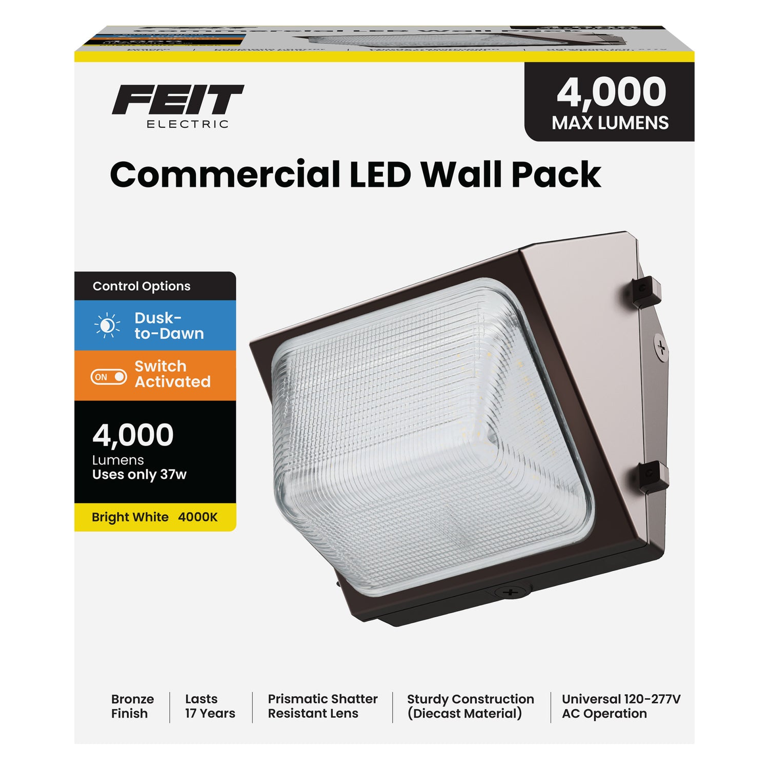 4000 Lumens Bright White (4000K) Commercial Wall Pack Light
