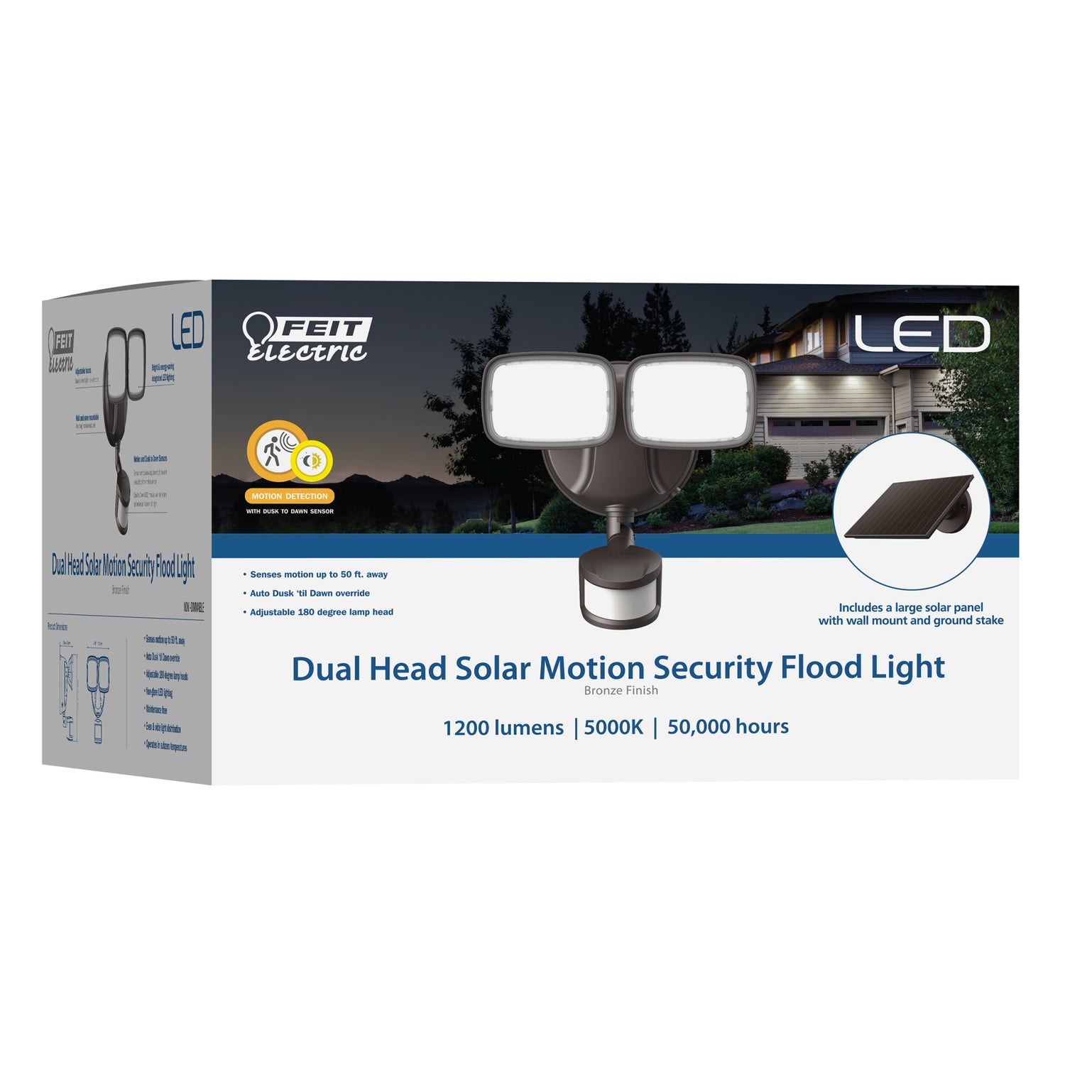9.5 in. Daylight White (5000K) Bronze Dual Head LED Flood Solar Security Lights with Motion Sensor
