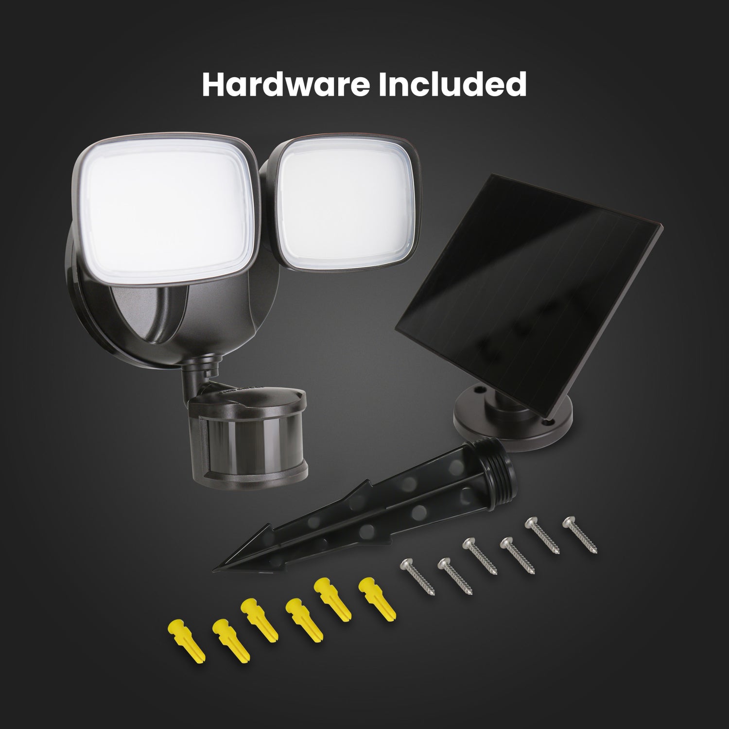 9.5 in. Daylight White (5000K) Bronze Dual Head LED Flood Solar Security Lights with Motion Sensor