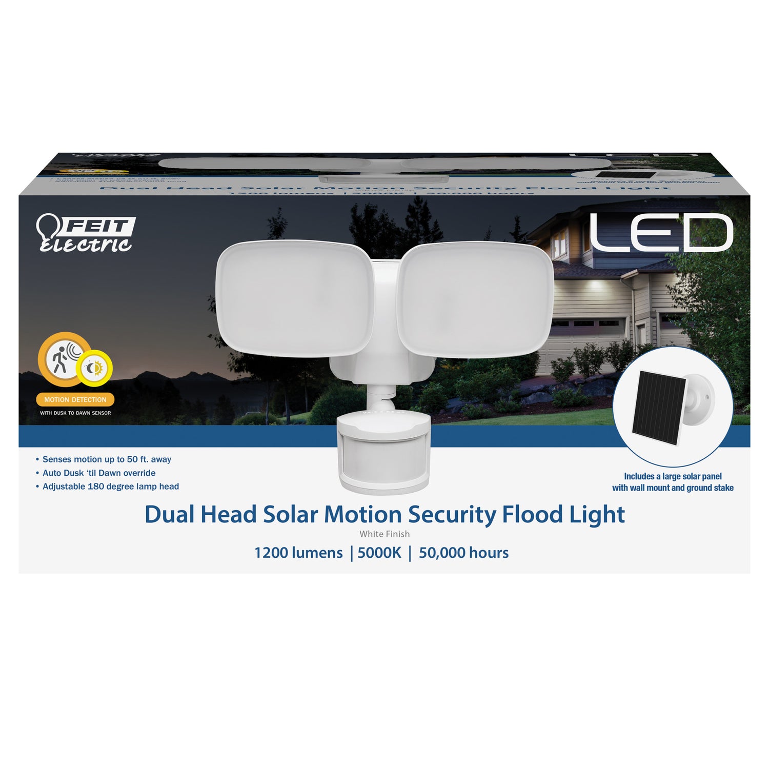 9.5 in. Daylight White (5000K) White Dual Head LED Flood Solar Security Lights with Motion Sensor