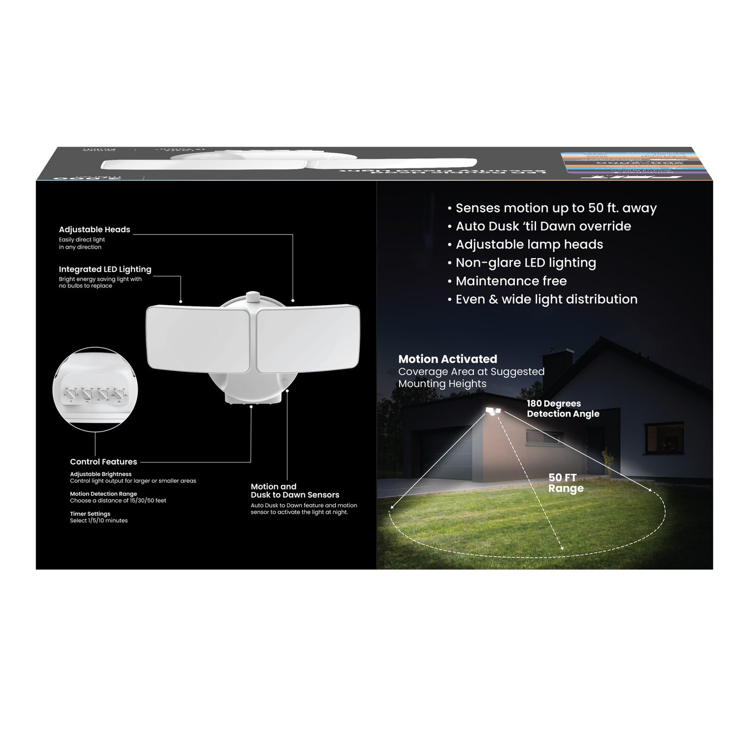 9 in. Dual Head Motion Security Flood Light, White