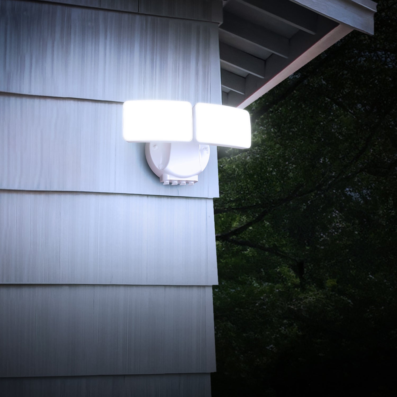 9 in. Dual Head Motion Security Flood Light, White