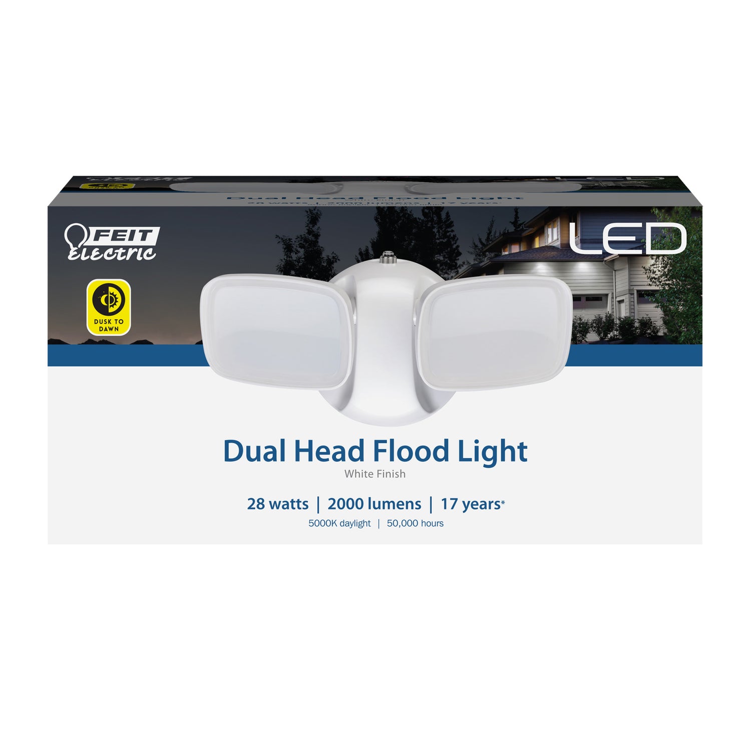28W Daylight (5000K) Dusk to Dawn Photocell Sensor Outdoor Integrated LED Security Dual Head Flood Area Light