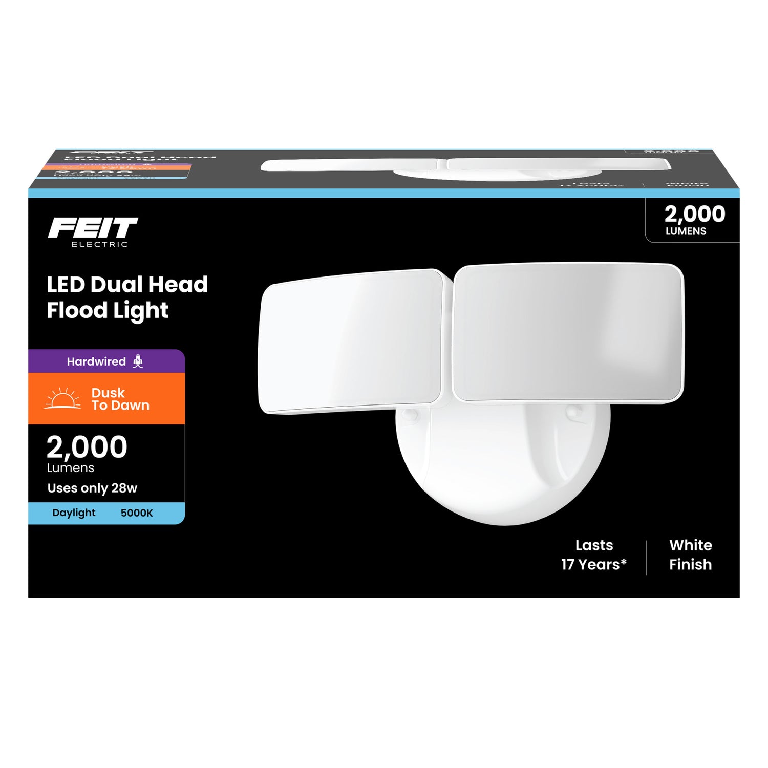 28W Daylight (5000K) Dusk to Dawn Photocell Sensor Outdoor Integrated LED Security Dual Head Flood Area Light