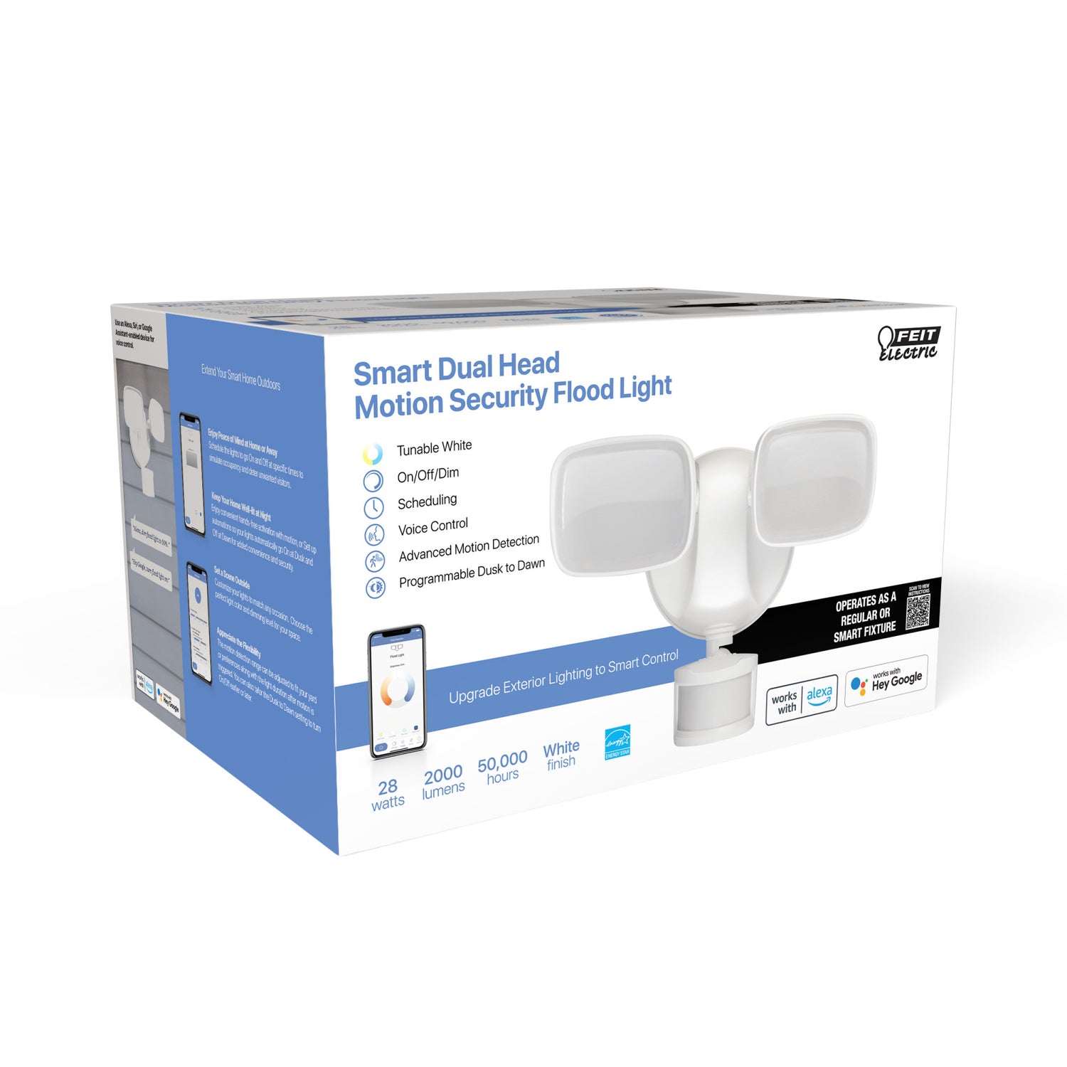 9 in. 28W Tunable White Dual Head Smart Motion Security Flood Light in White with Alexa Google