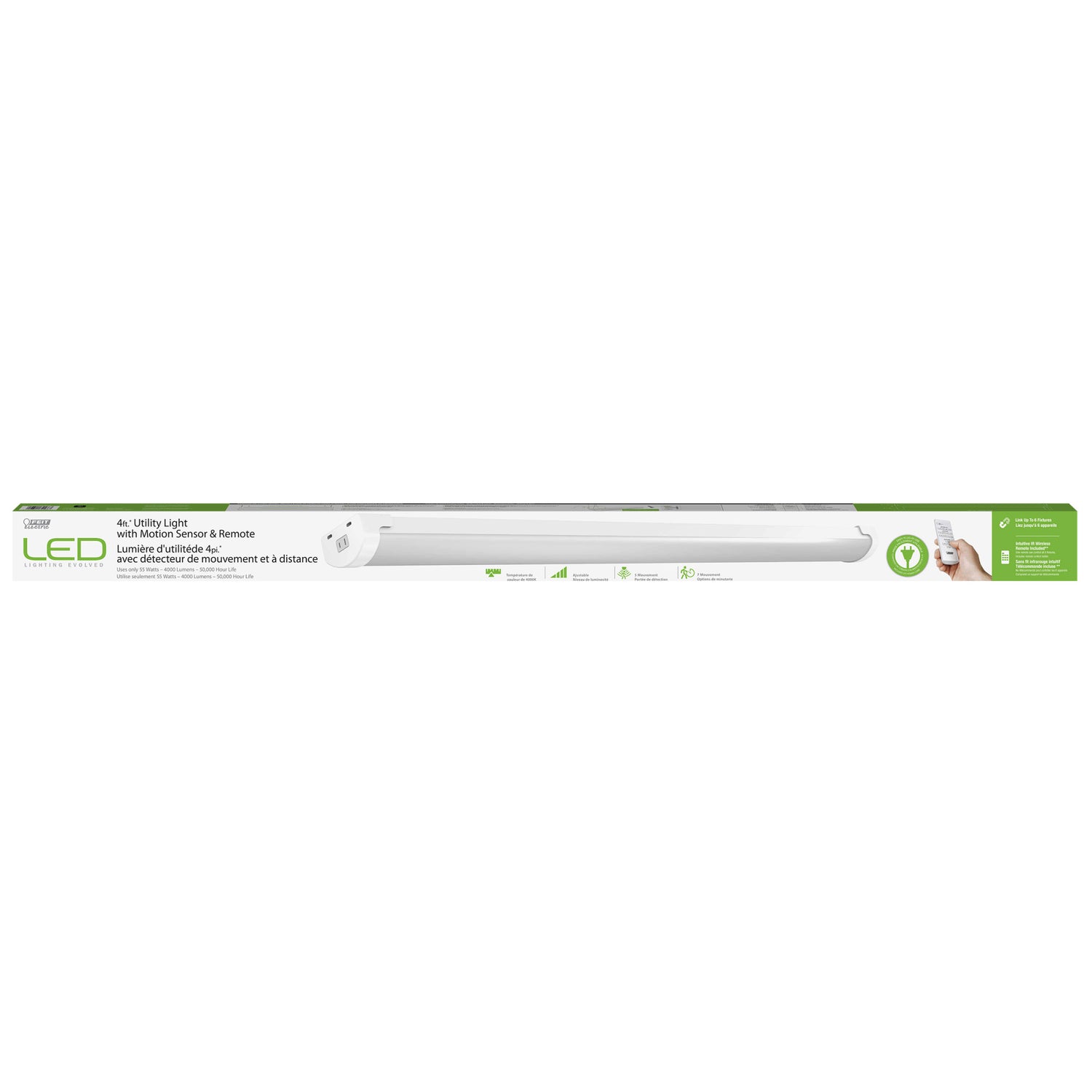 4Ft Utility Light 55W With Motion Sensor and Remote