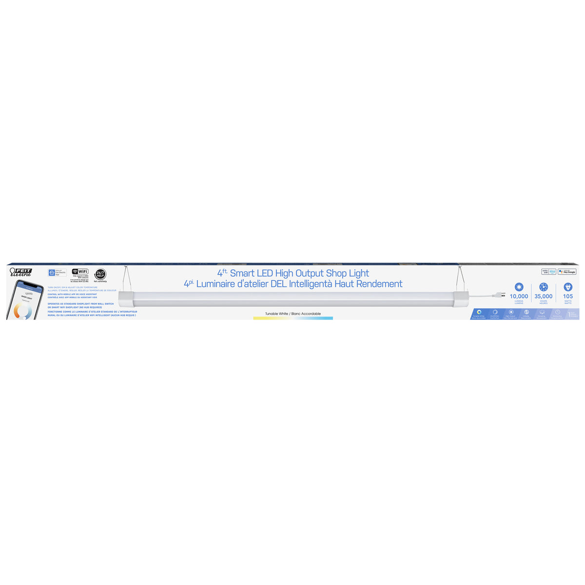 Bot Shop Smart Led 4 ft. 105W Tunable White High Output Smart Wi-Fi LED Shop Light