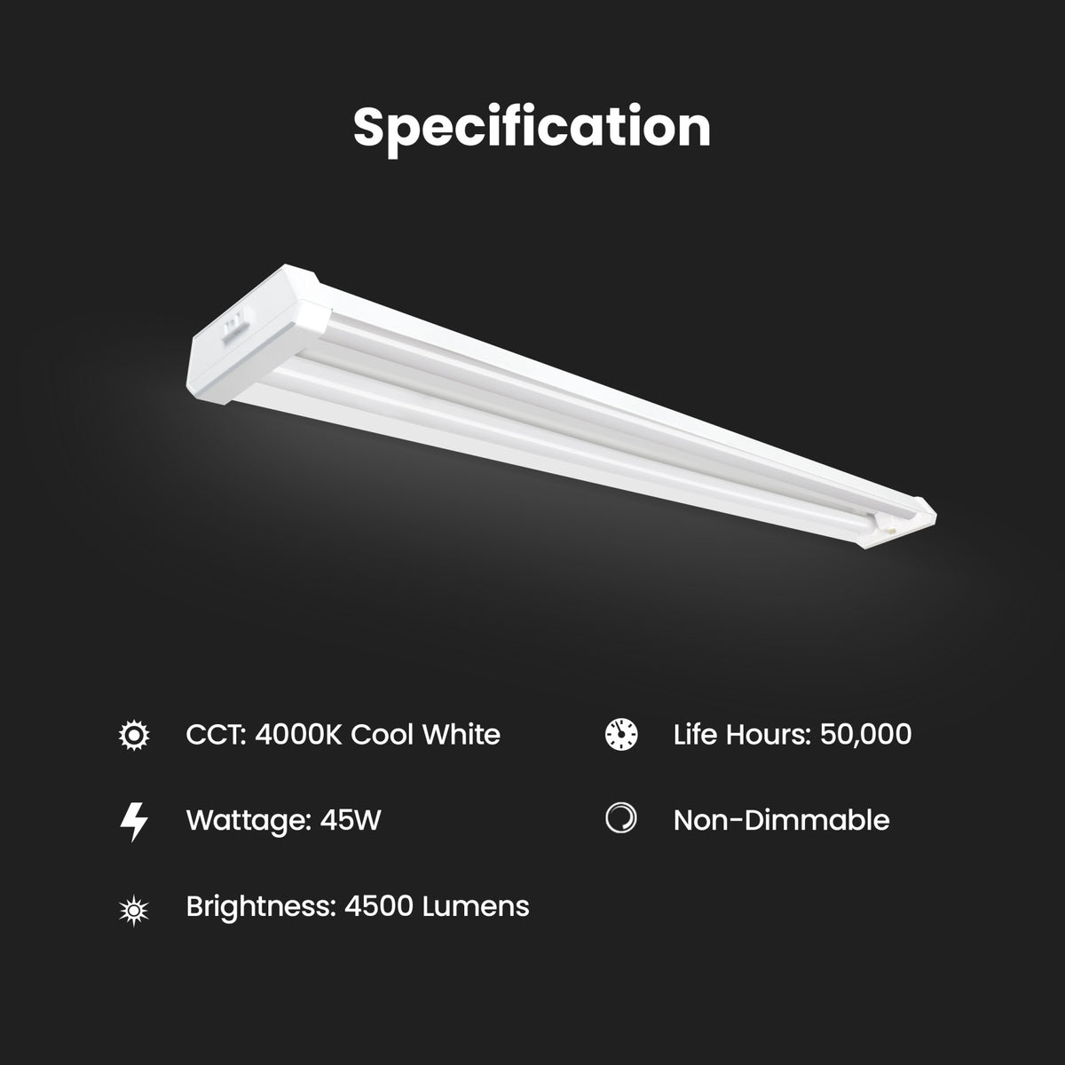 4 ft. 45W Cool White (4000K) Pull Chain Dual Lamp LED Shop Light