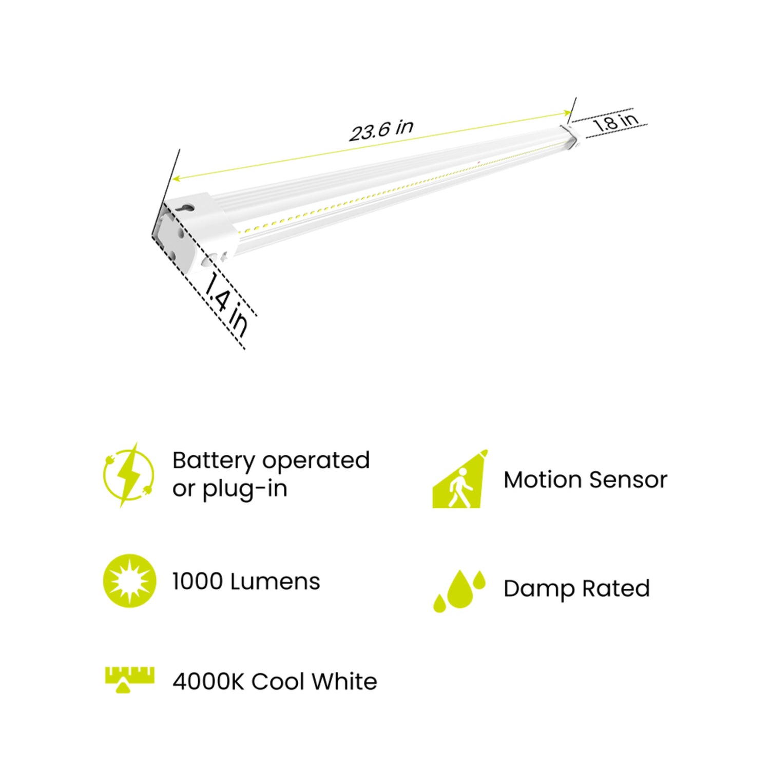 2 ft. 25 Wh Rechargeable Battery Motion Sensing Shop Light