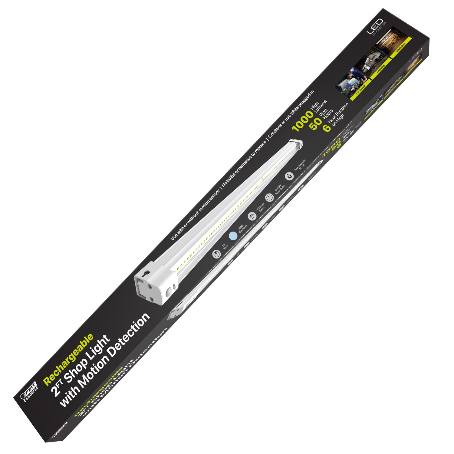 2 ft. 50 Wh Rechargeable Battery Motion Sensing Shop Light