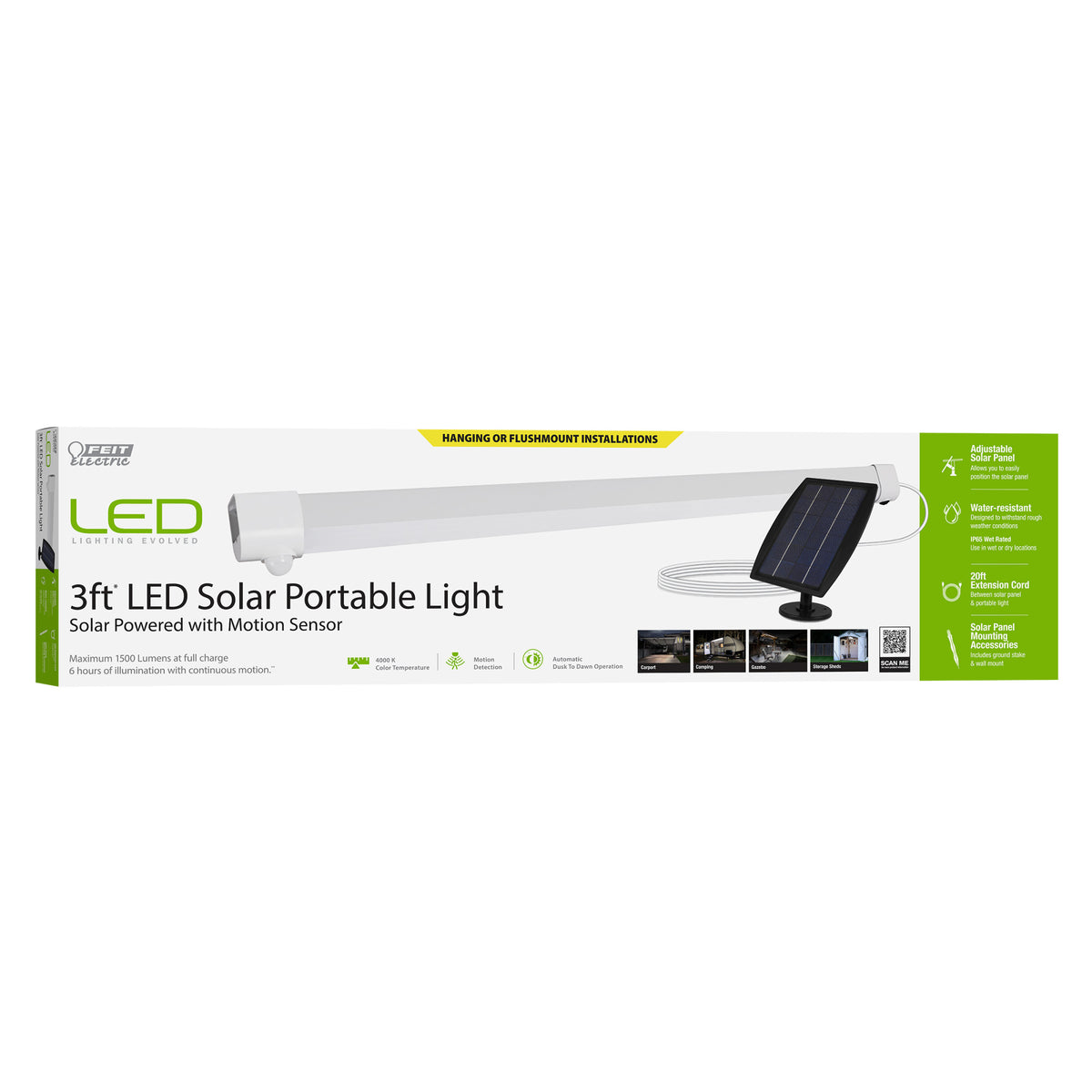 3 ft. 15W Cool White (4000k) Solar LED Shoplight with Motion Sensor