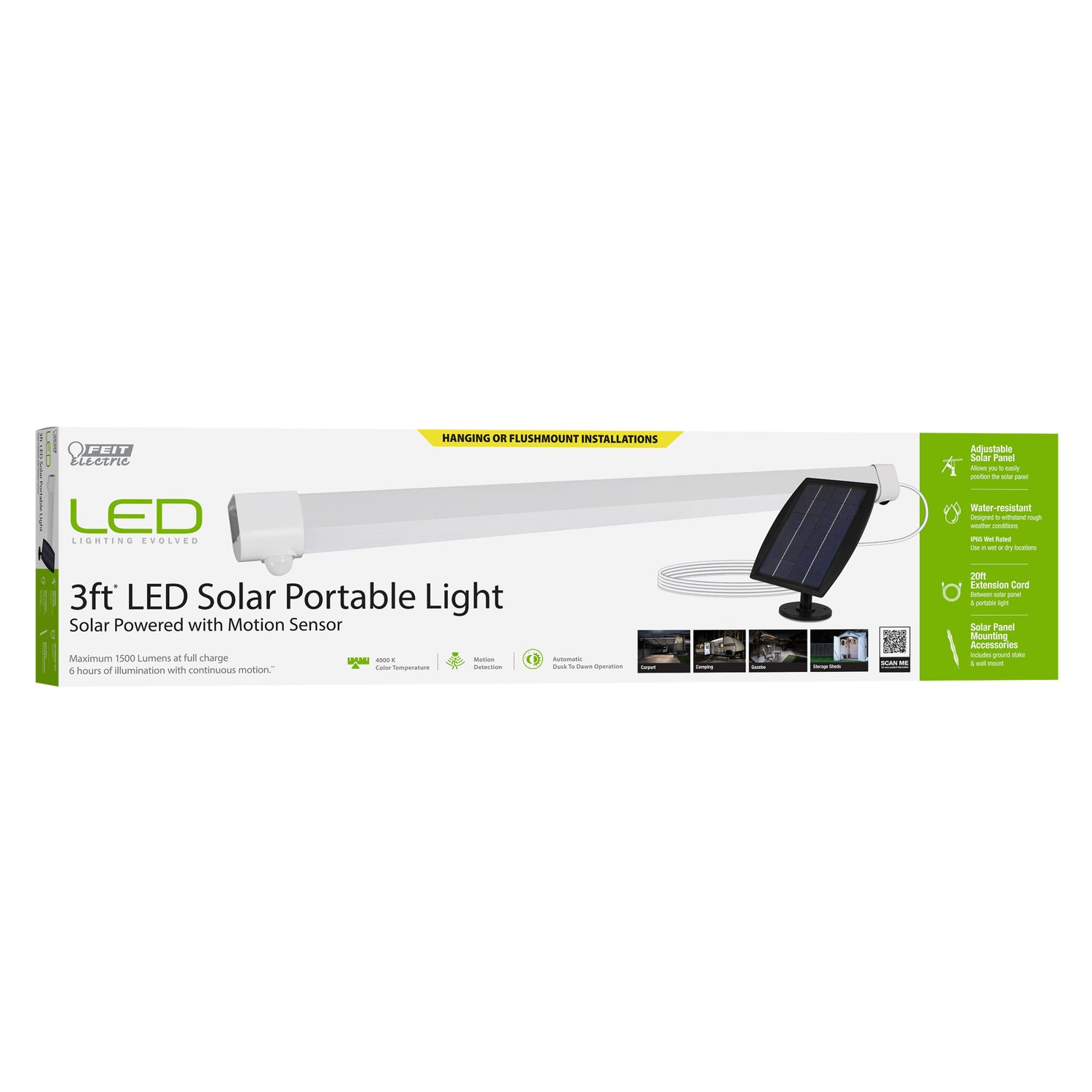 3 ft. 15W Cool White (4000k) Solar LED Shoplight with Motion Sensor