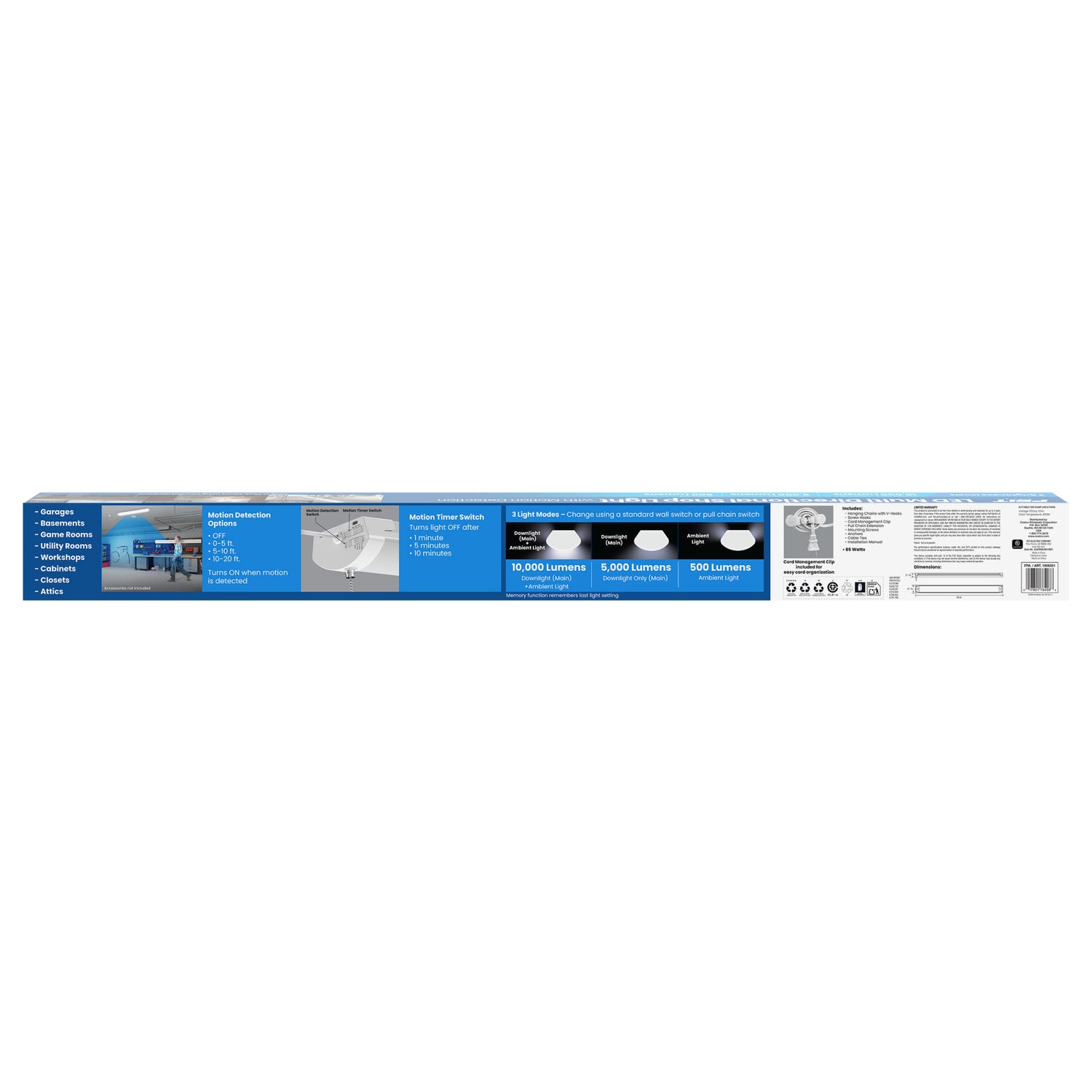 46 in. LED Cool White Motion Activated Multi-Directional Shop Light