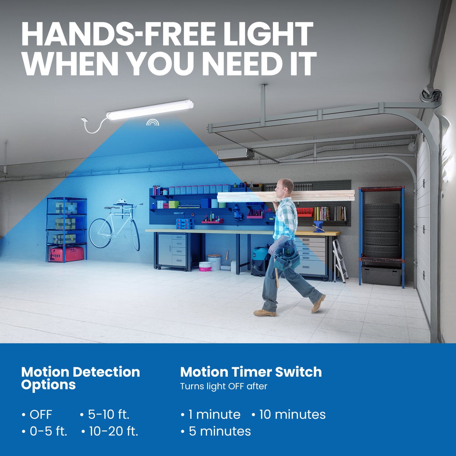 46 in. LED Cool White Motion Activated Multi-Directional Shop Light