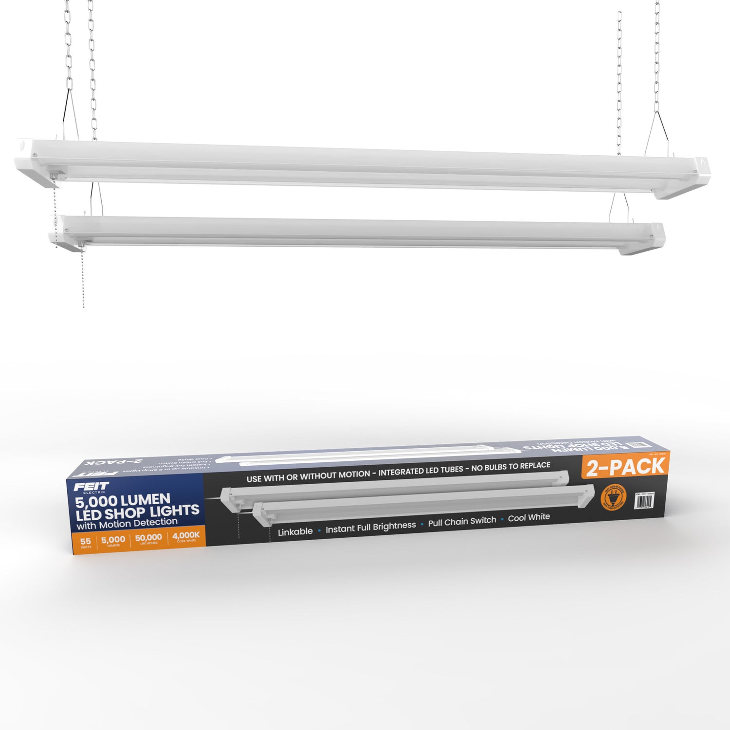 5,000 Lumen Cool White LED Shop Light with Motion Detection (2-Pack)