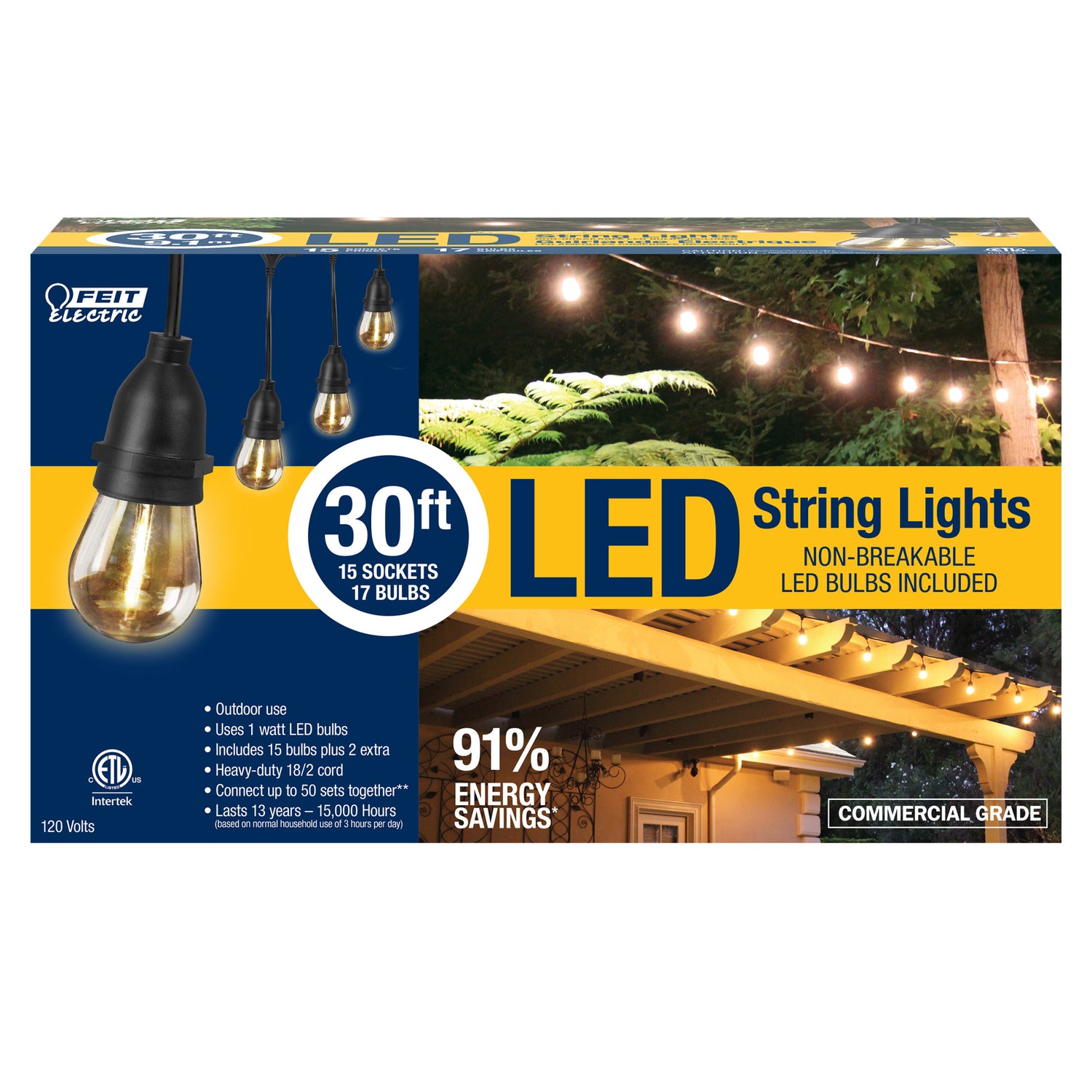 30-Foot LED S14 Amber String Lights