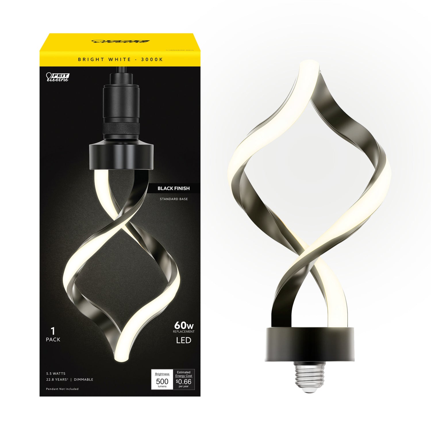 5.5W (40W Replacement) Bright White (3000K) Black LED Helix Bulb