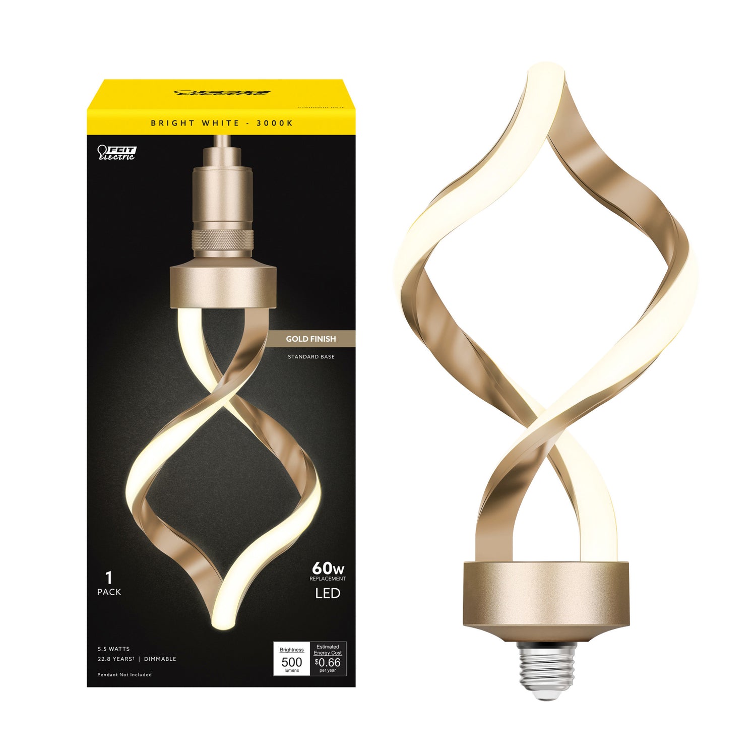 5.5W (40W Replacement) Bright White (3000K) Gold LED Helix Bulb