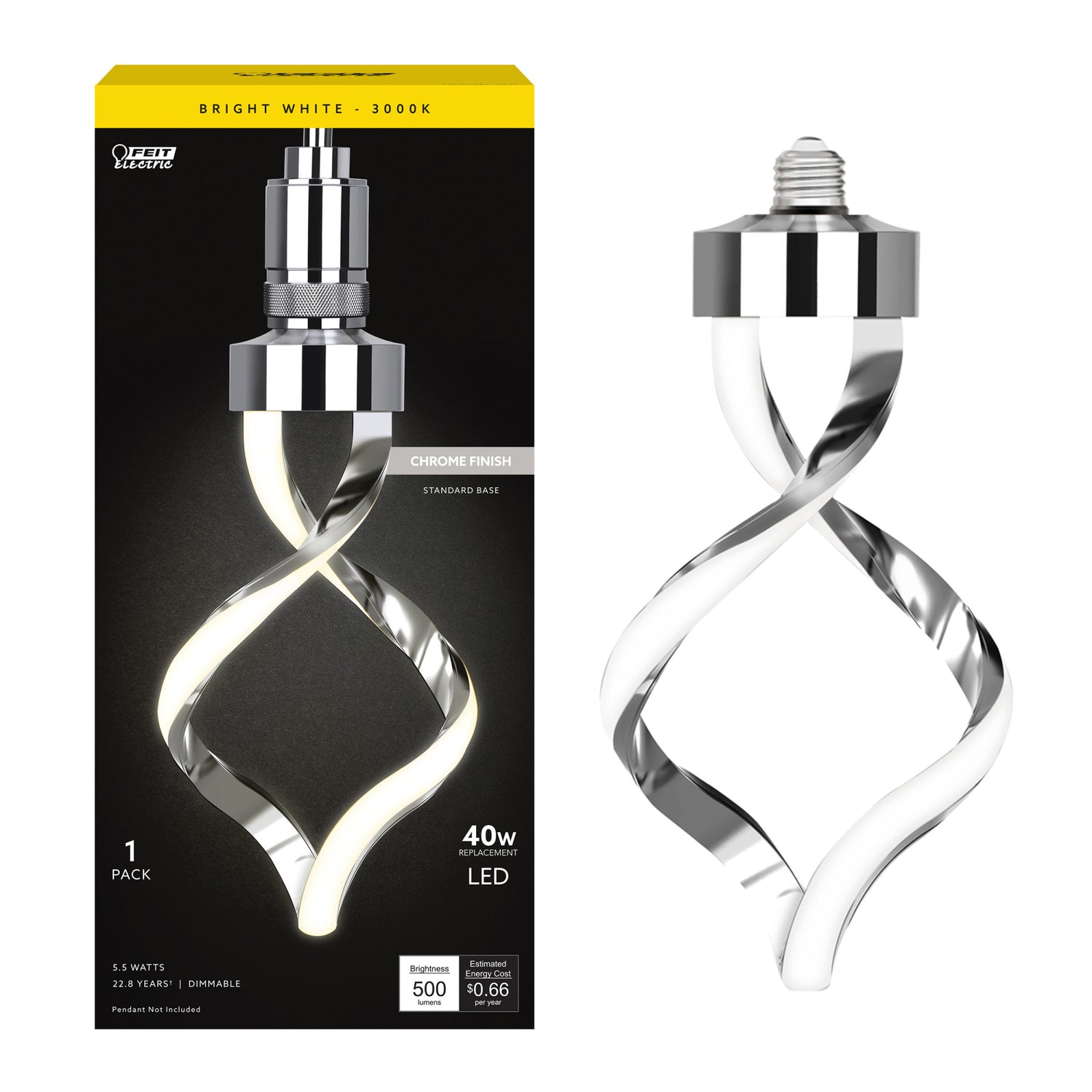 5.5W Bright White (3000K) Chrome LED Helix Bulb