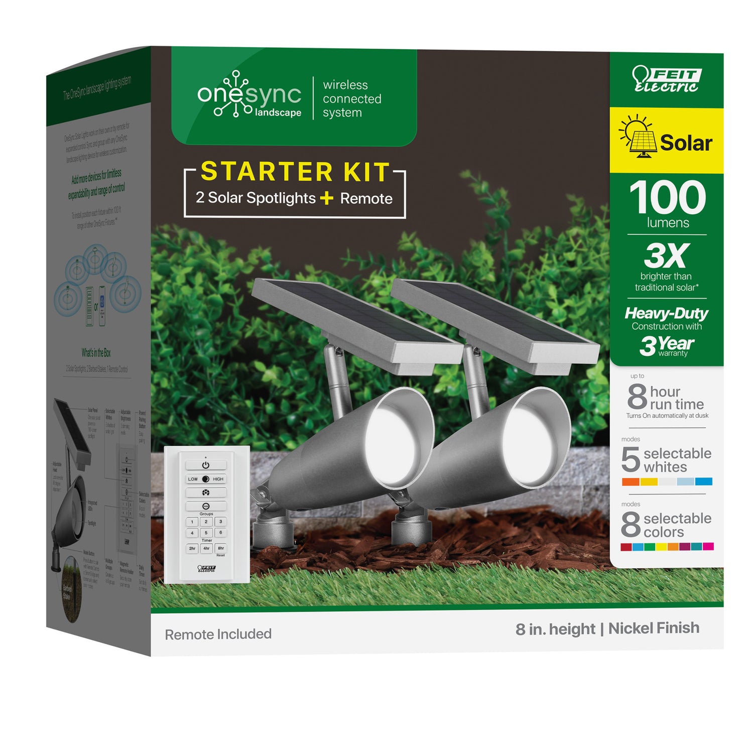 8 in. OneSync Landscape Nickel Solar Spotlight Starter Kit