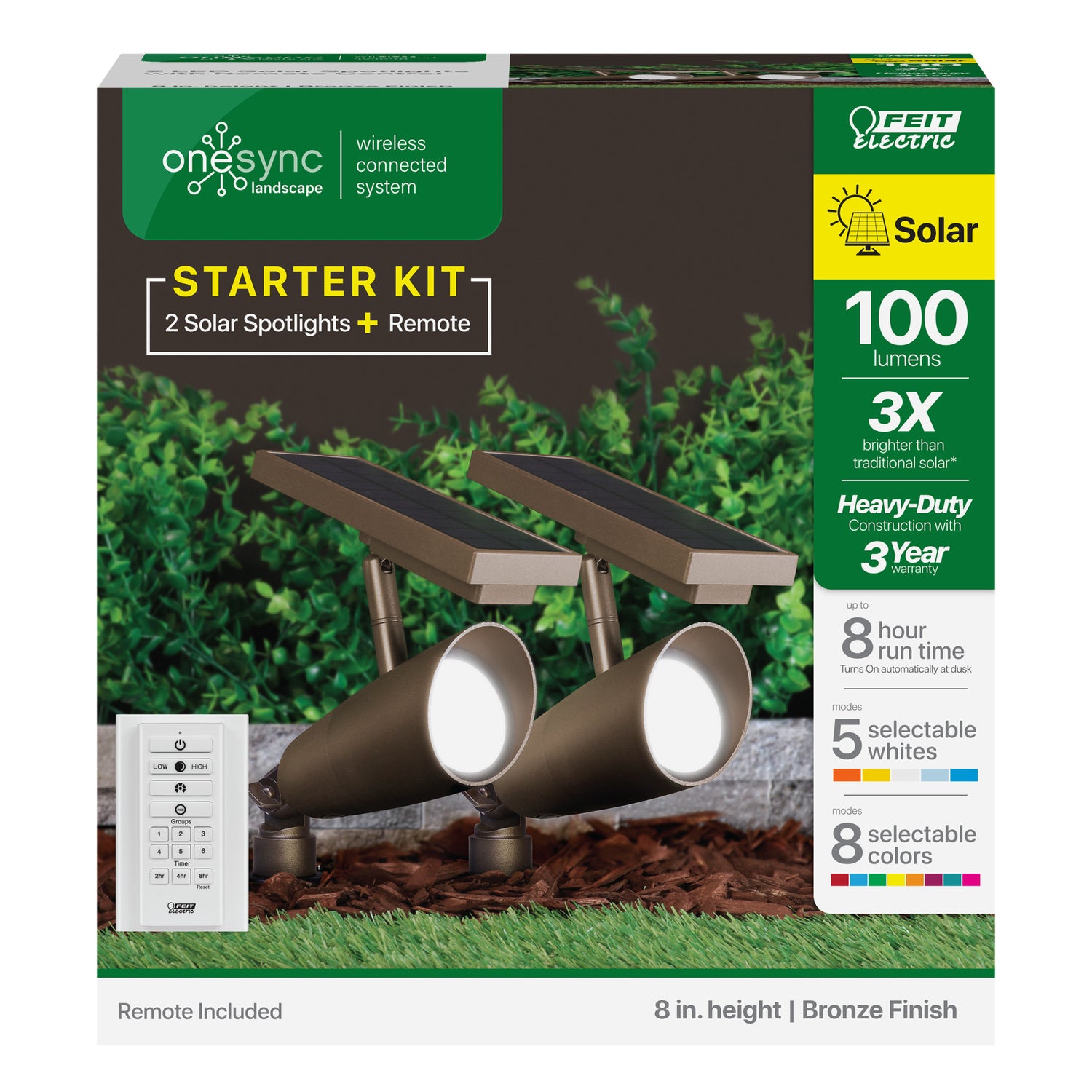 8 in. OneSync Landscape Bronze Solar Spotlight Starter Kit (2-Pack)