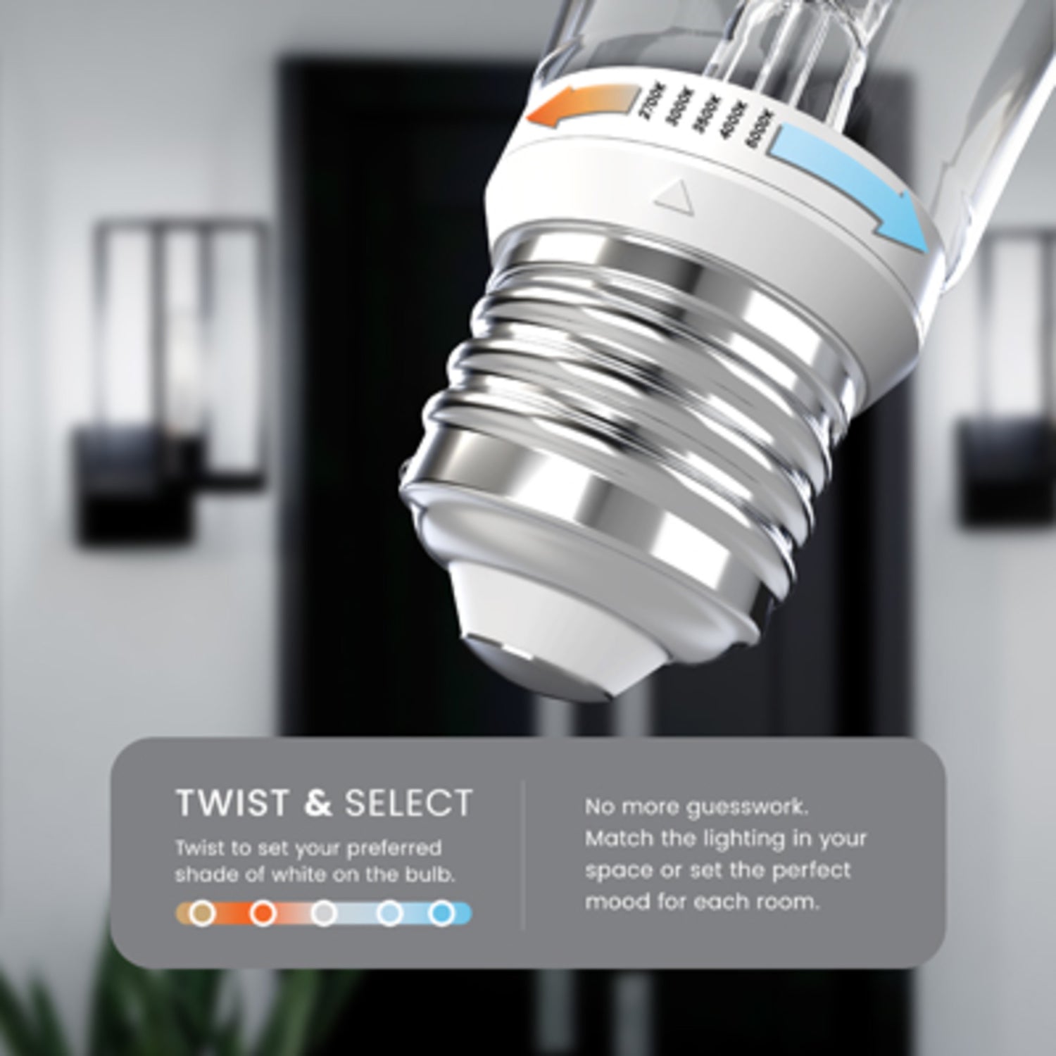 12W (100W Replacement) ST19 E26 Twist & Select Dusk to Dawn Non-Dimmable White Filament LED Bulb, Selectable White