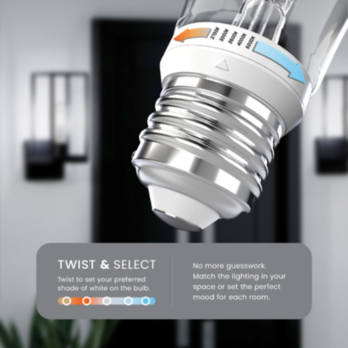 12W (100W Replacement) ST19 E26 Twist & Select Dusk to Dawn Non-Dimmable White Filament LED Bulb, Selectable White