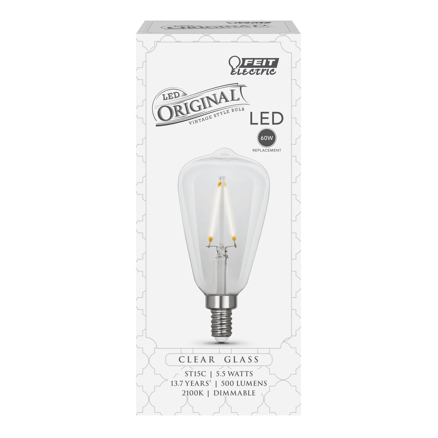 5.5W (60W Replacement) ST15 E12 Dimmable Straight Filament Clear Glass Vintage Edison LED Light Bulb, Soft White
