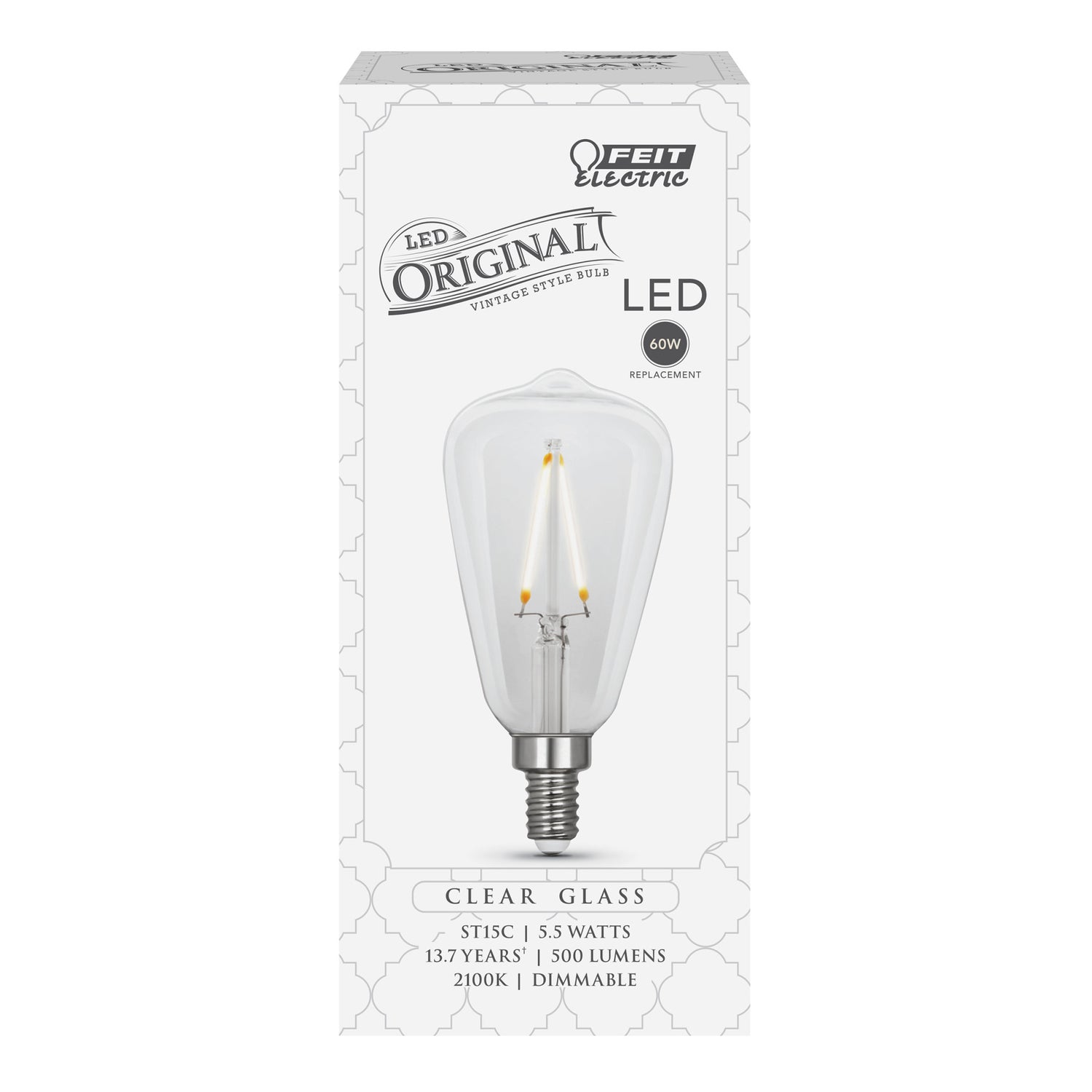 5.5W (60W Replacement) ST15 E26 Dimmable Straight Filament Clear Glass Vintage Edison LED Light Bulb, Soft White