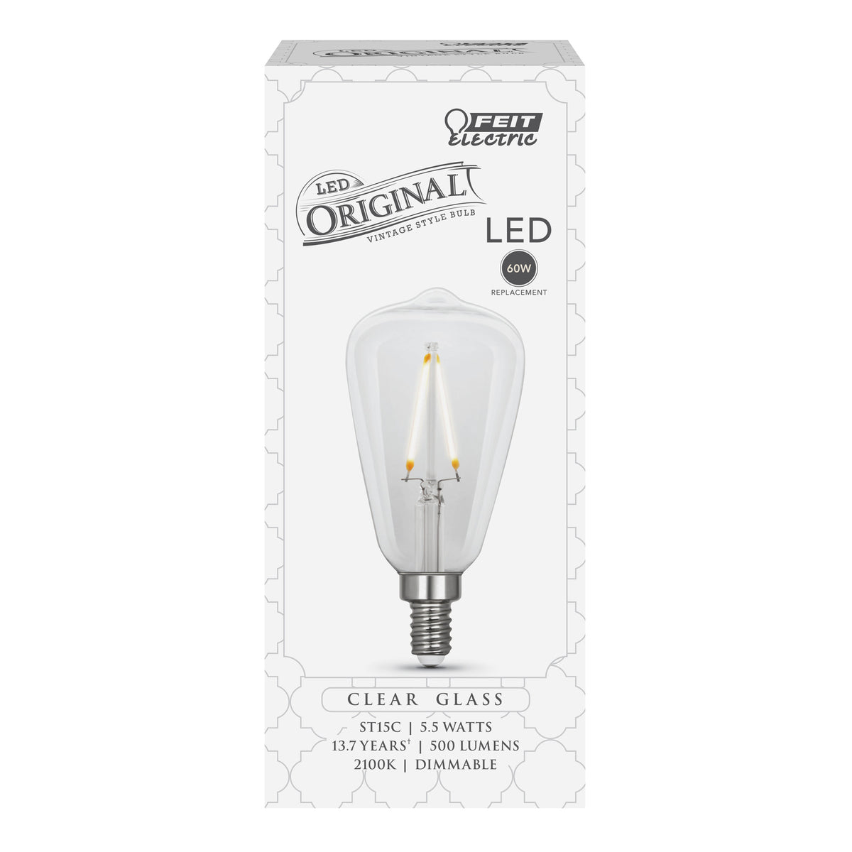 5.5W (60W Replacement) ST15 E26 Dimmable Straight Filament Clear Glass Vintage Edison LED Light Bulb, Soft White