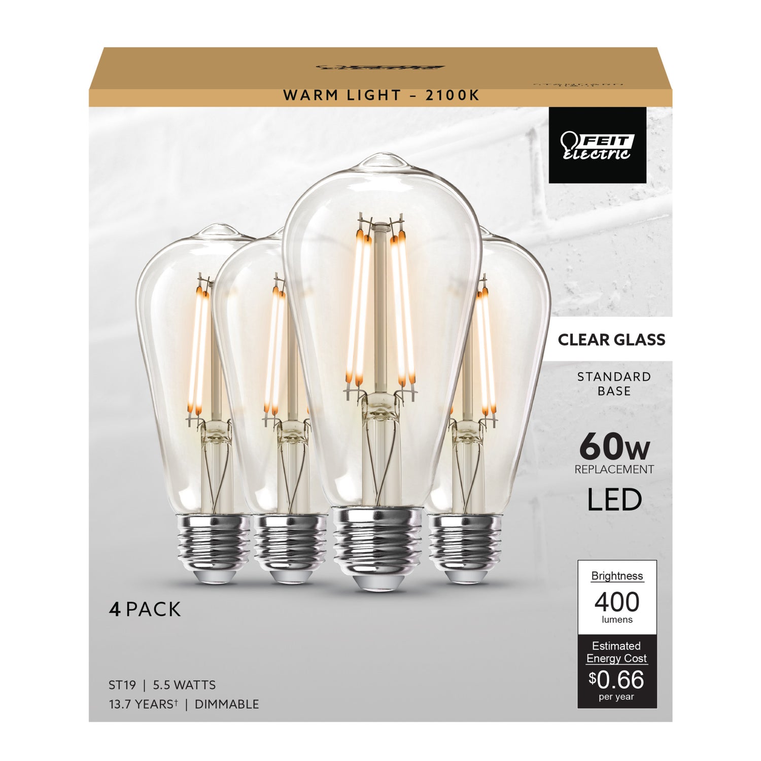 60-Watt Equivalent Warm Light ST19 Vintage Filament LED (4-Pack)