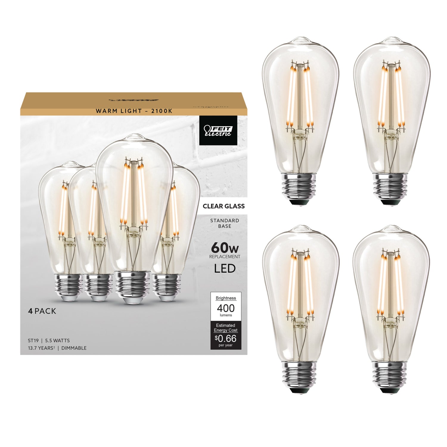 60-Watt Equivalent Warm Light ST19 Vintage Filament LED (4-Pack)