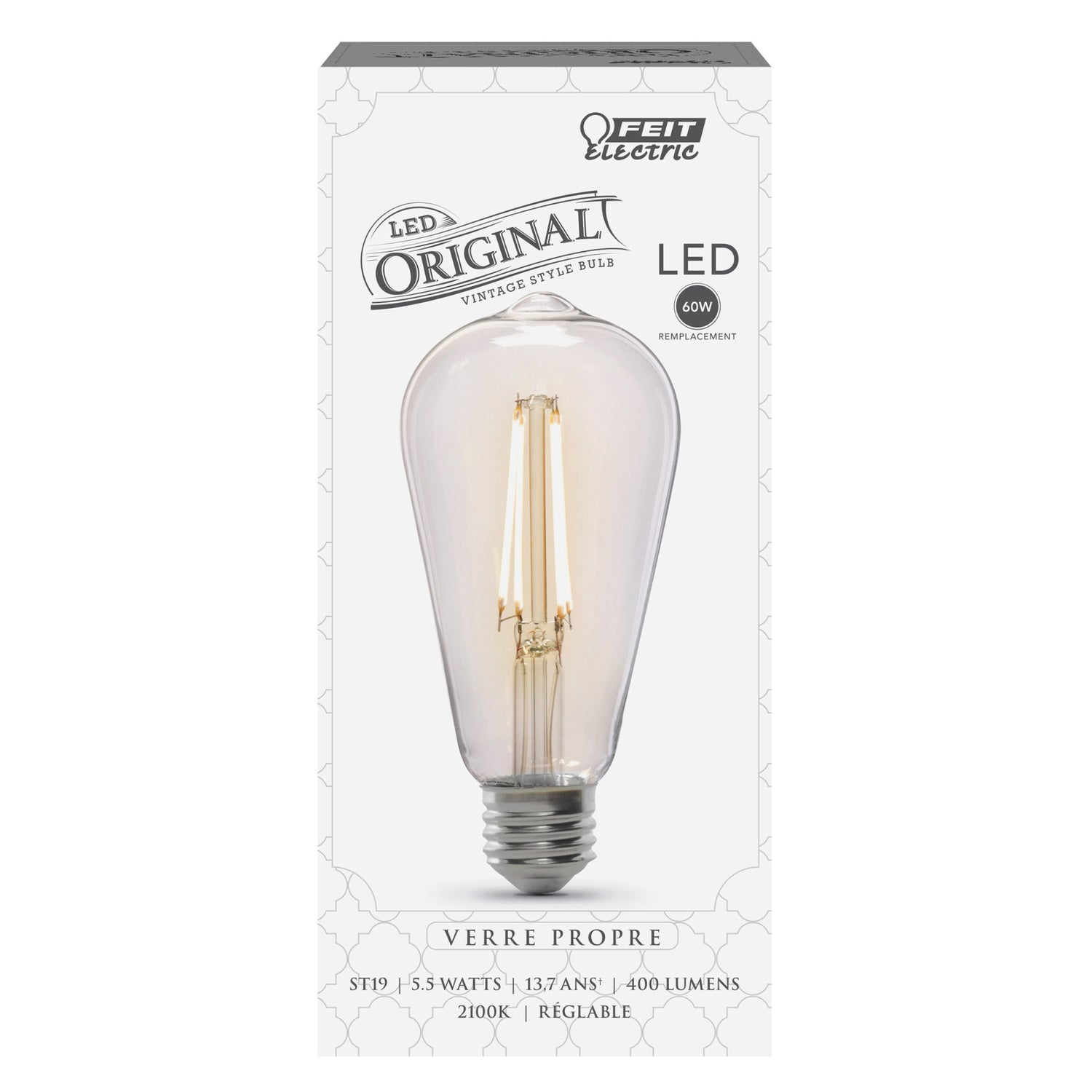 5.5W (60W Replacement) ST19 E26 Dimmable Straight Filament Clear Glass Vintage Edison LED Light Bulb, Soft White
