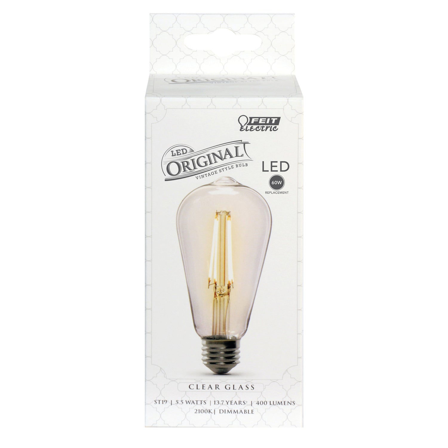5.5W (60W Replacement) ST19 E26 Dimmable Straight Filament Clear Glass Vintage Edison LED Light Bulb, Soft White