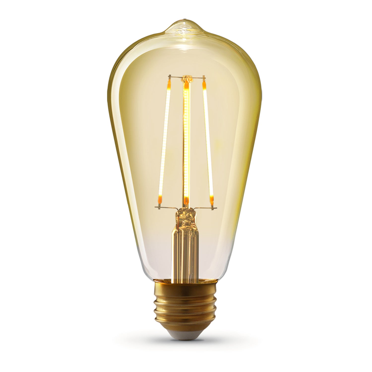 5.5W (60W Replacement) ST19 E26 Dimmable Straight Filament Amber Glass Vintage Edison LED Light Bulb, Warm Light (4-Pack)