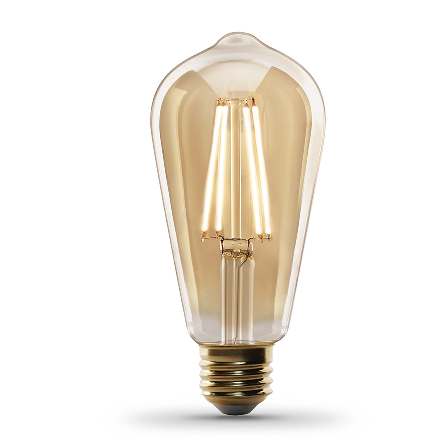 5.5W (60W Replacement) ST19 E26 Dimmable Straight Filament Amber Glass Vintage Edison LED Light Bulb, Warm Light (4-Pack)