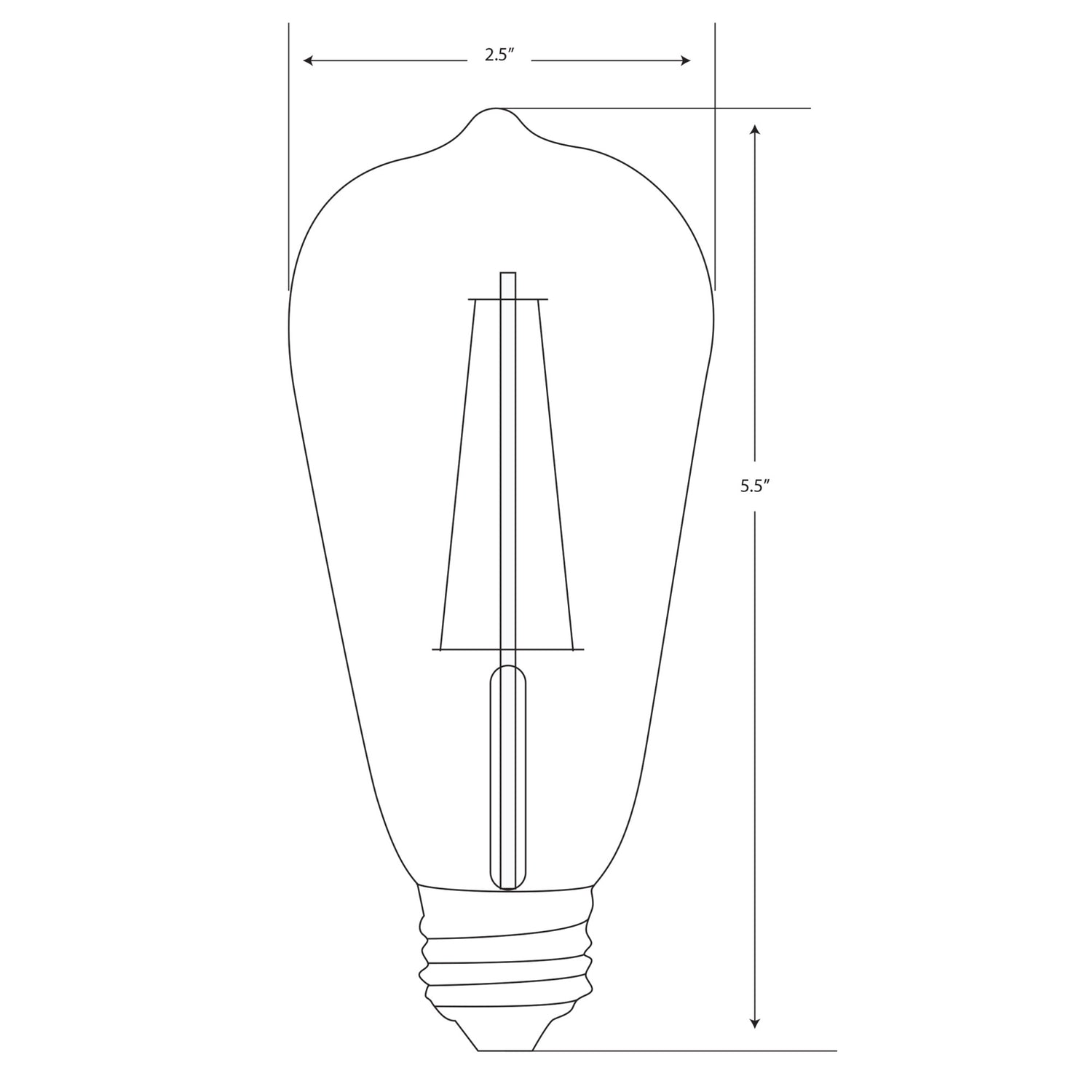5.5W (25W Replacement) ST19 E26 Dimmable Straight Filament Smoke Glass Vintage Edison LED Light Bulb, Daylight