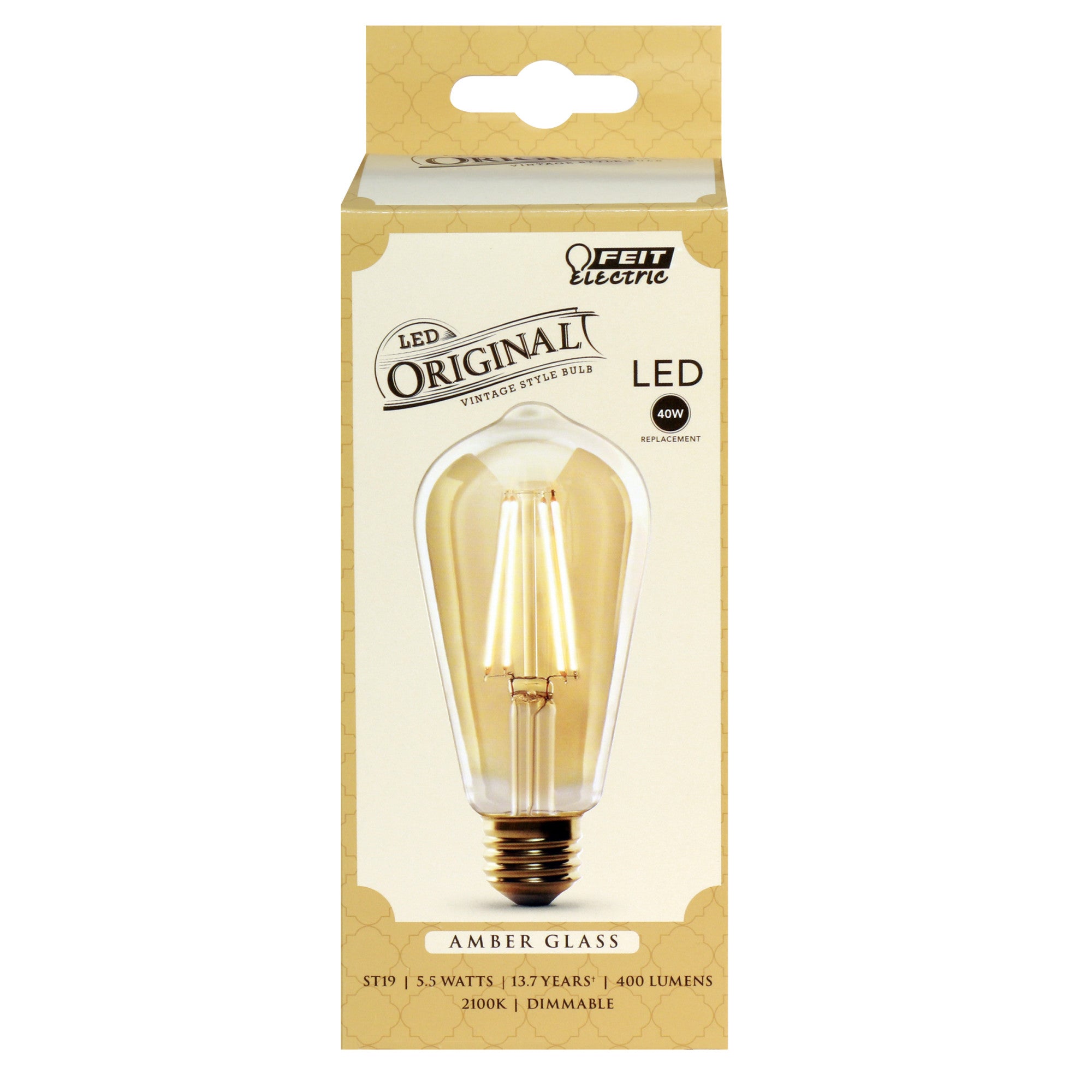5.5W (60W Replacement) ST19 E26 Straight Filament Amber Glass