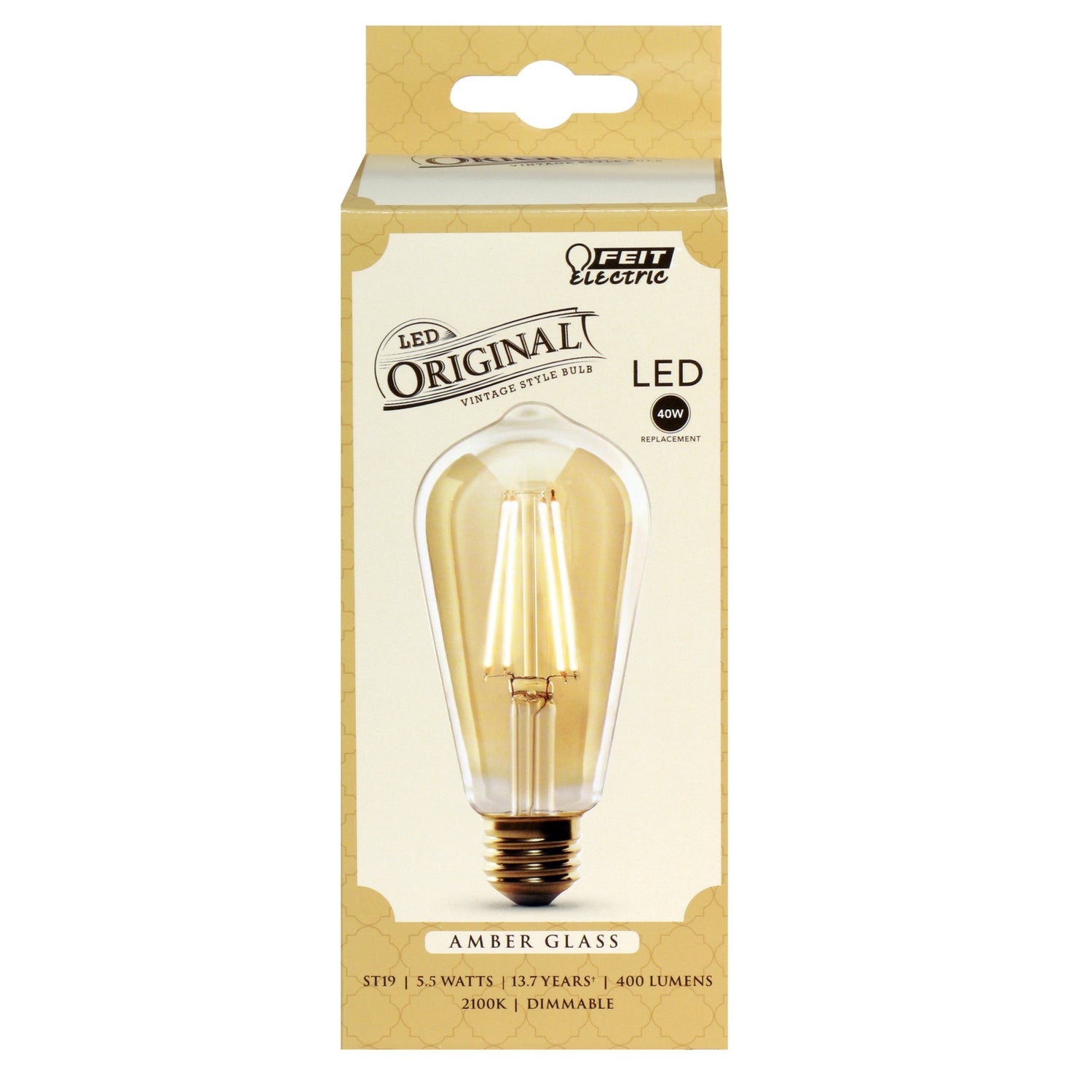 5.5W (60W Replacement) ST19 E26 Straight Filament Amber Glass Vintage Edison LED Light Bulb, Soft White - Feit Electric