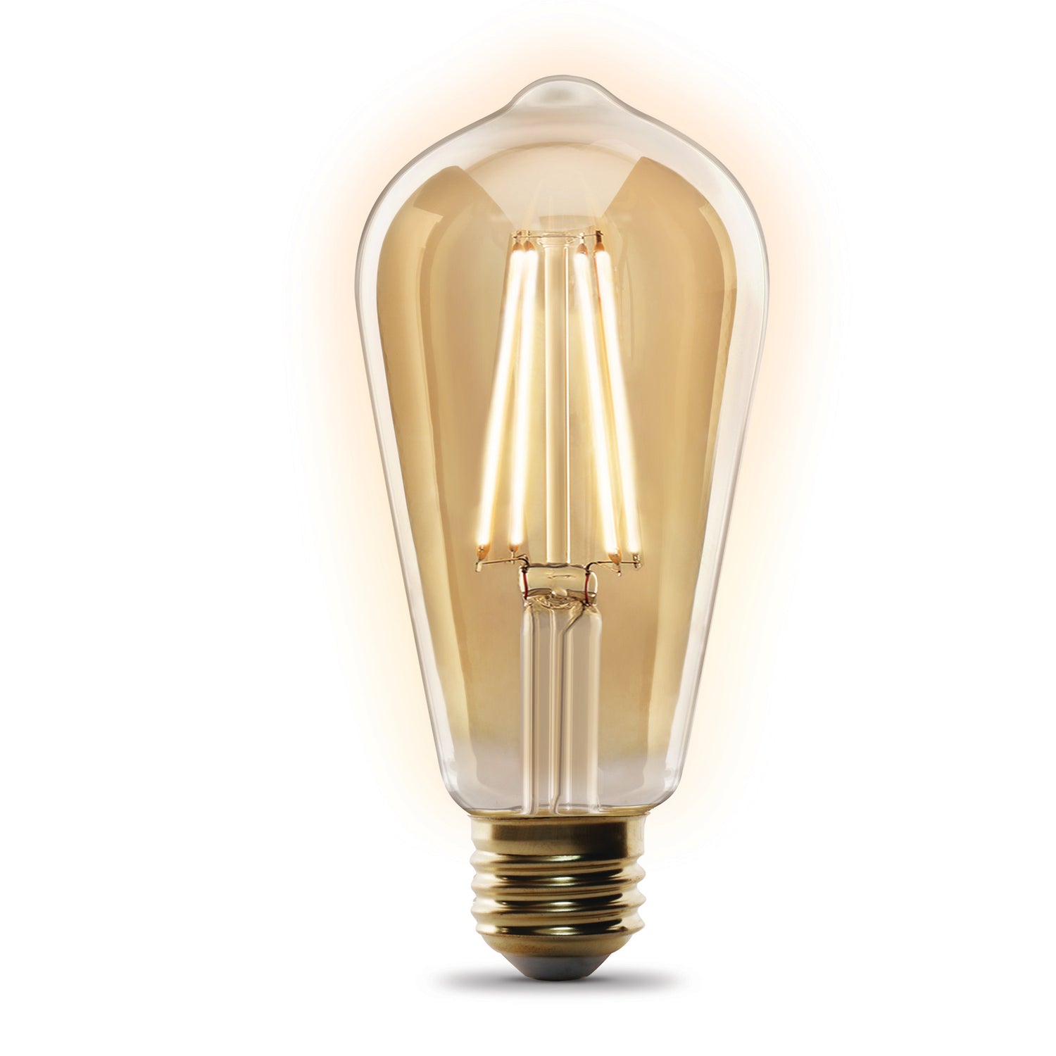 5.5W (60W Replacement) ST19 E26 Straight Filament Amber Glass Vintage Edison LED Light Bulb, Soft White - Feit Electric